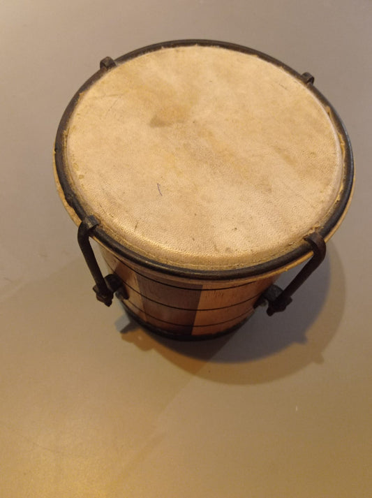 Mini Tambor Madeira E Couro