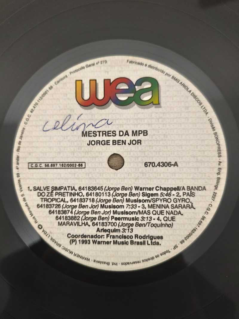 Lp Vinil Jorge Ben Mestres da MPB Ao Vivo