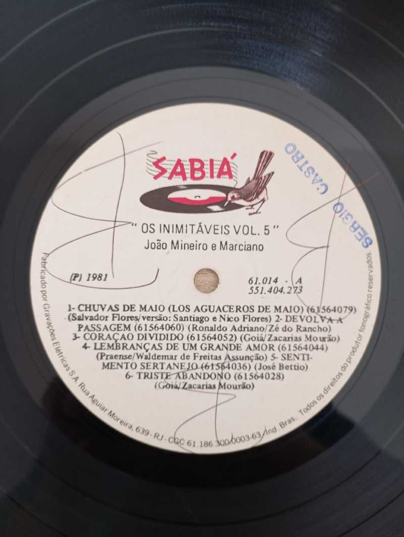 Lp Vinil João Mineiro e Marciano Os Inimitáveis Vol. 5