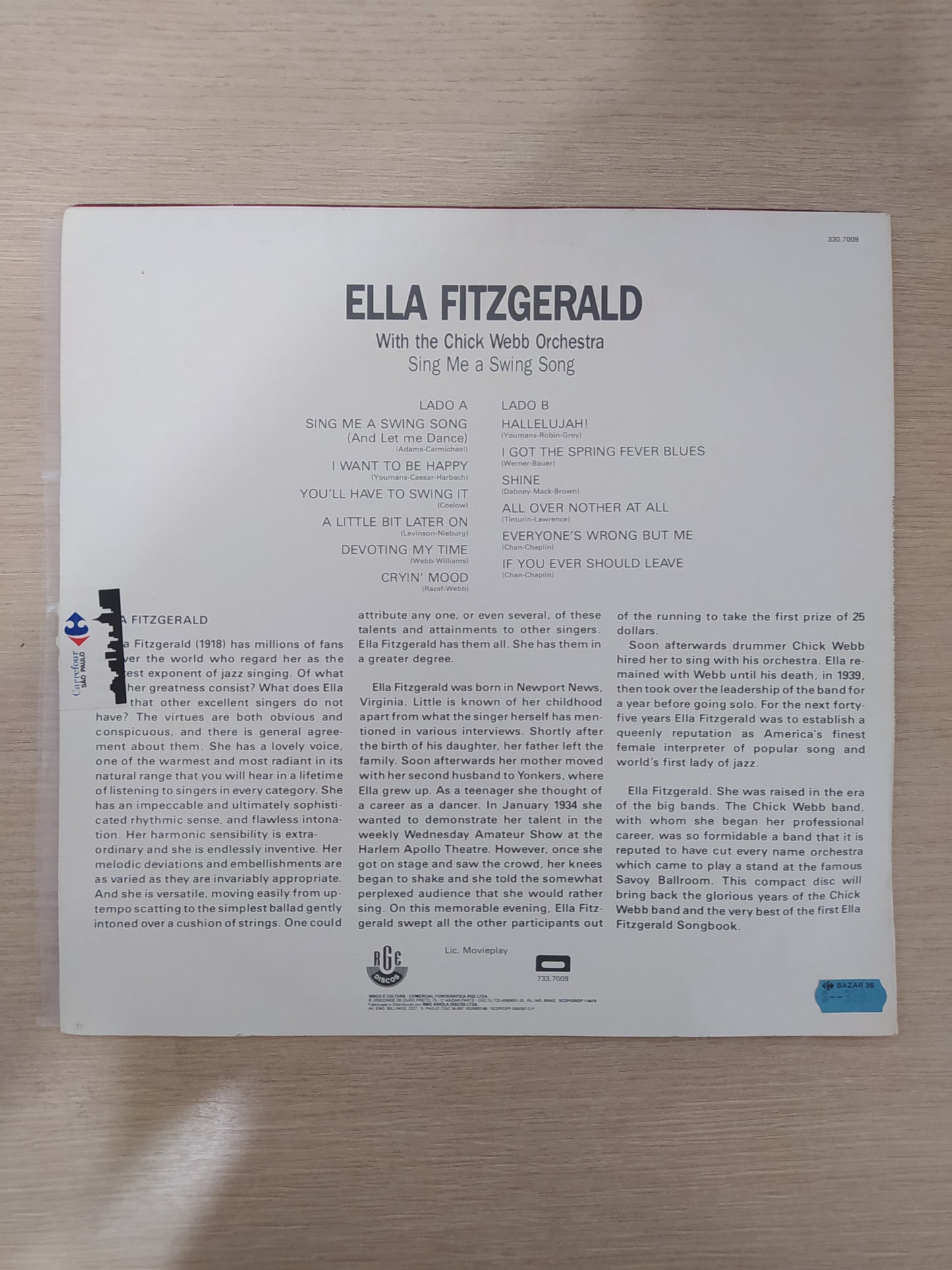 Lp Vinil Ella Fitzgerald & Chick Webb Sing Me A Swing Song