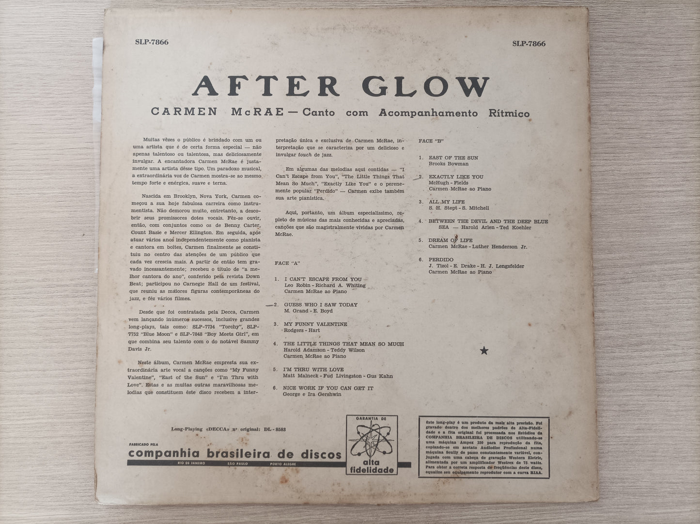 Lp Vinil Carmen McRae After Glow