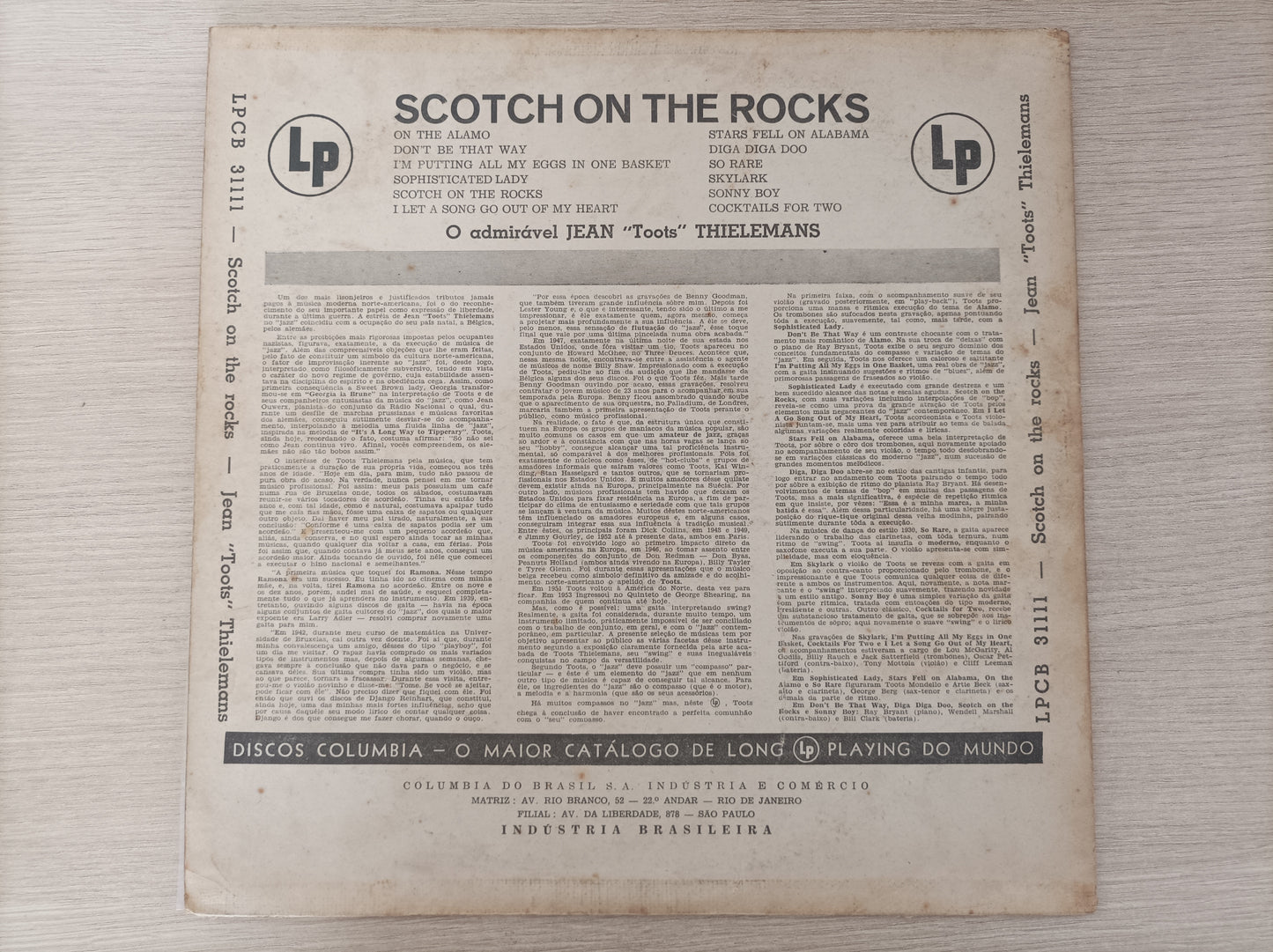 Lp Vinil Jean Toots Thielemans Scotch on the Rocks