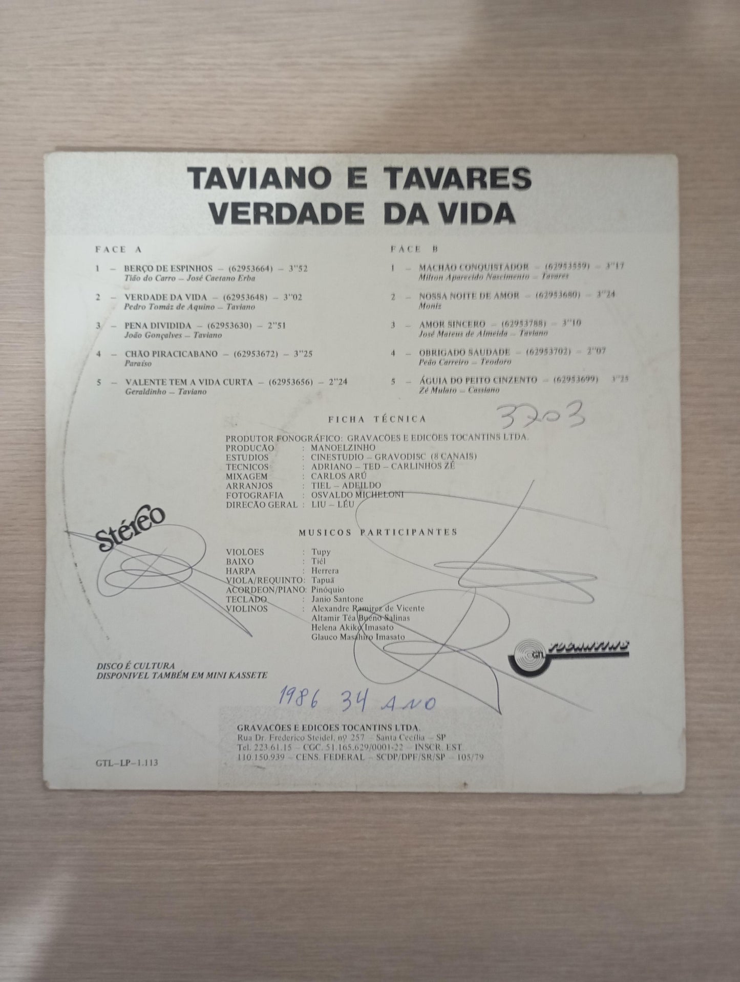Lp Vinil Taviano e Tavares Verdade Da Vida