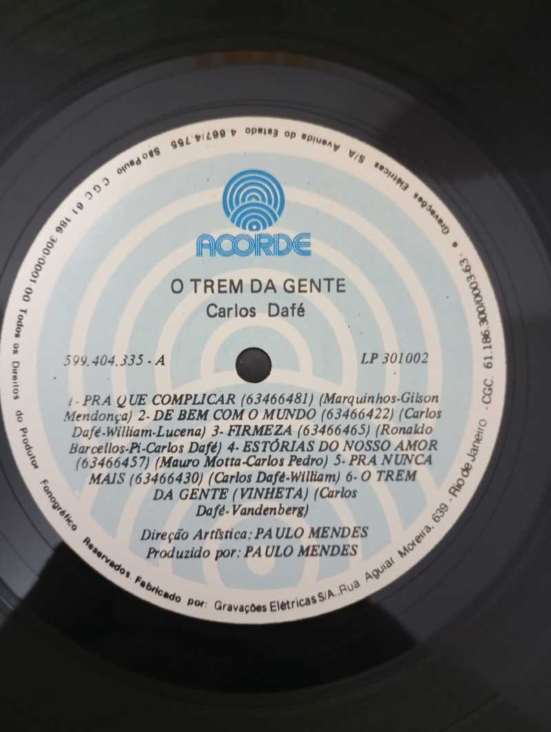 Lp Vinil Carlos Dafé O Trem Da Gente Autografado C Encarte