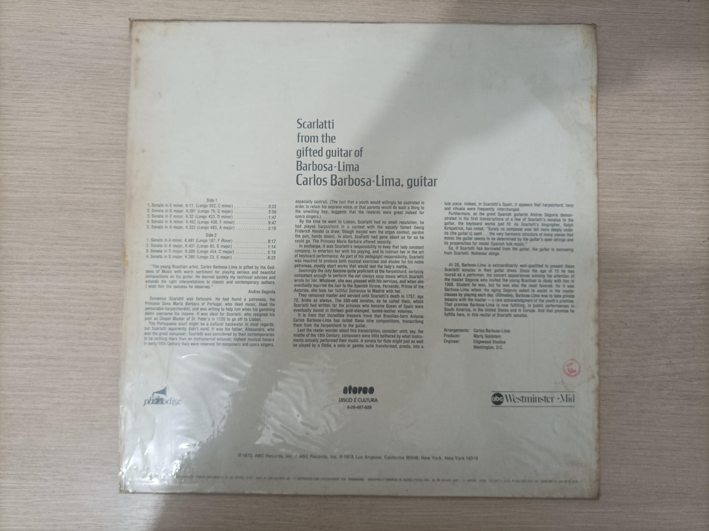Lp Vinil Scarlatti from the gifted guitar of Barbosa-Lima