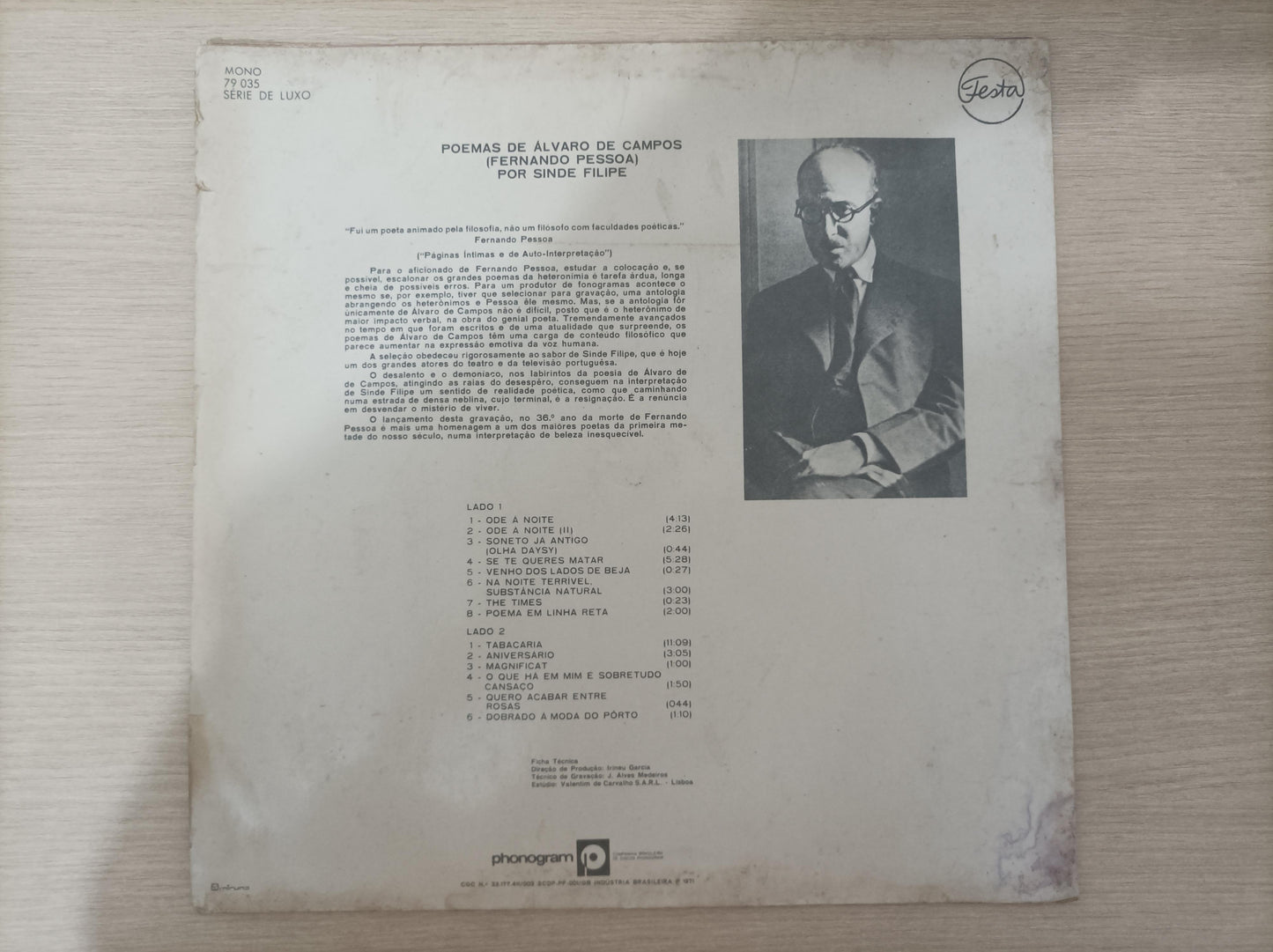 Lp Vinil Fernando Pessoa Poemas de Álvaro de Campos