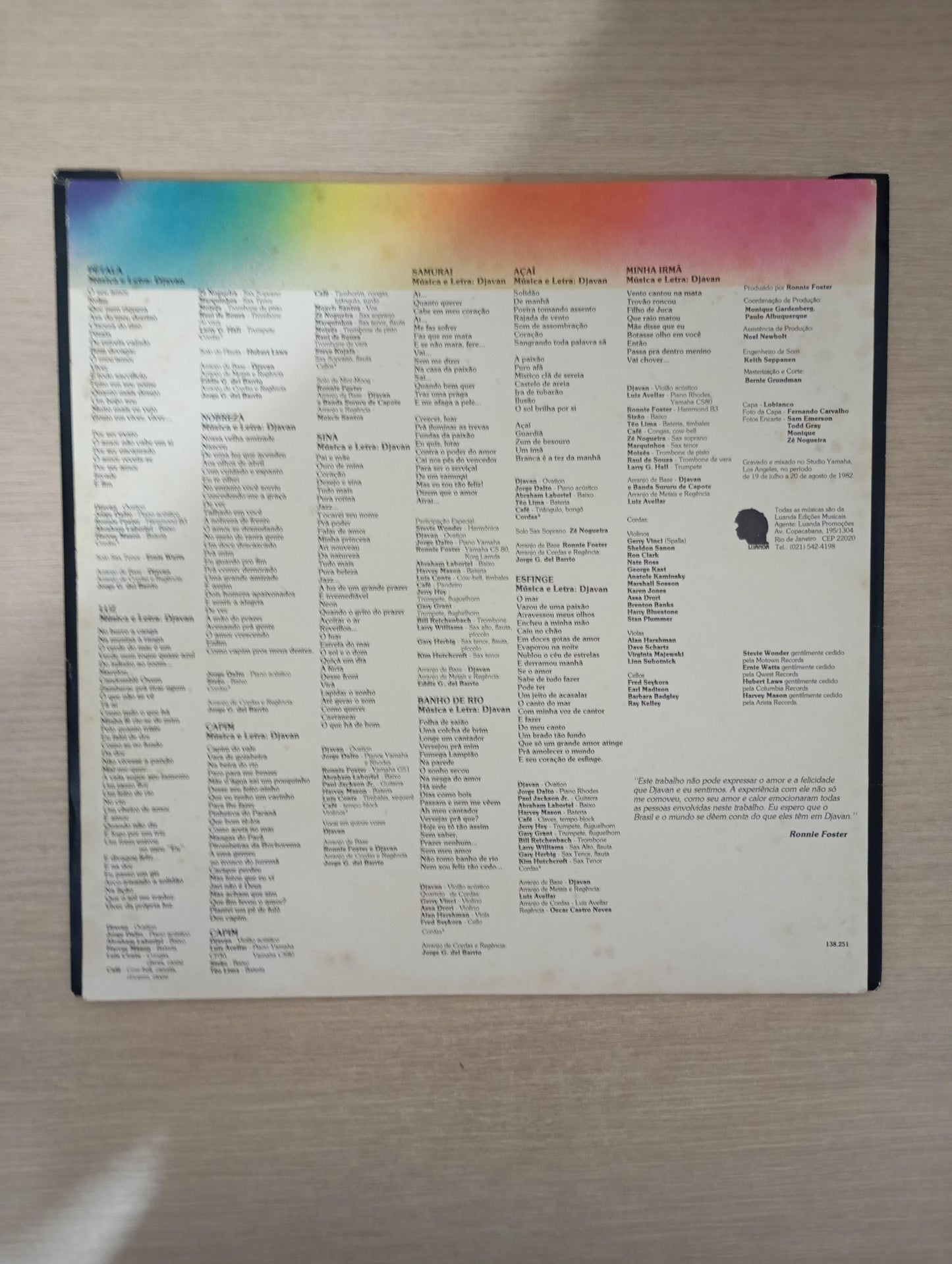 Lp Vinil Djavan Luz Capa Dupla Com Encartes