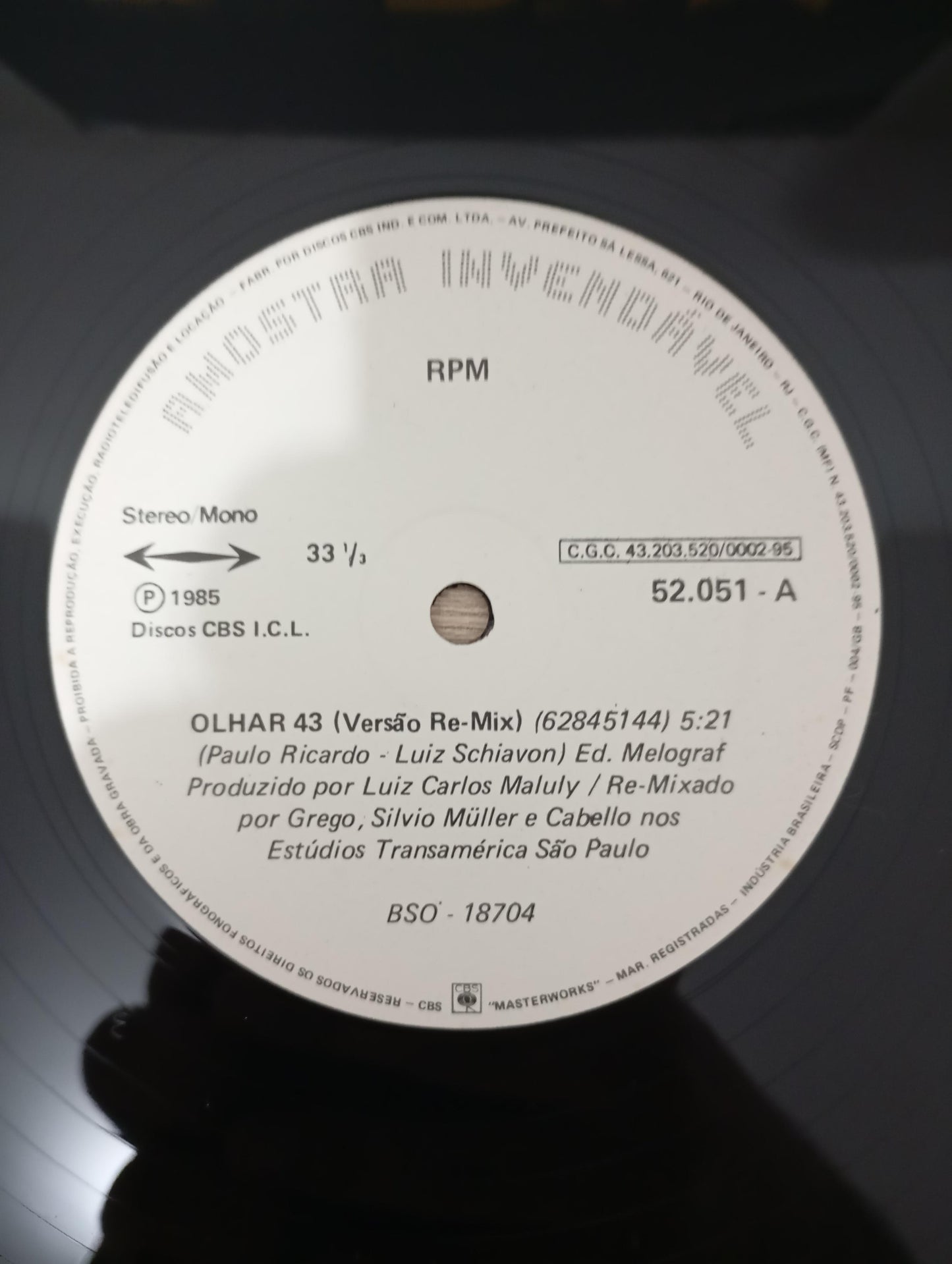 Lp Vinil RPM Olhar 43 / Revoluções por Minuto Single