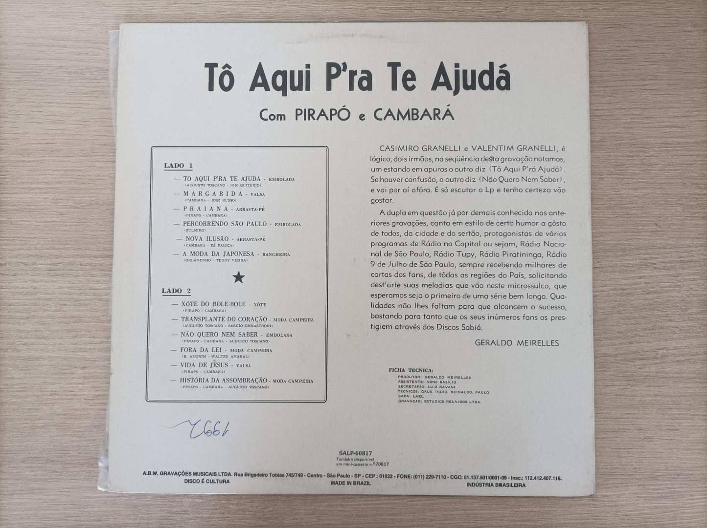 Lp Vinil Pirapó E Cambará Tô Aqui P'ra Te Ajudá
