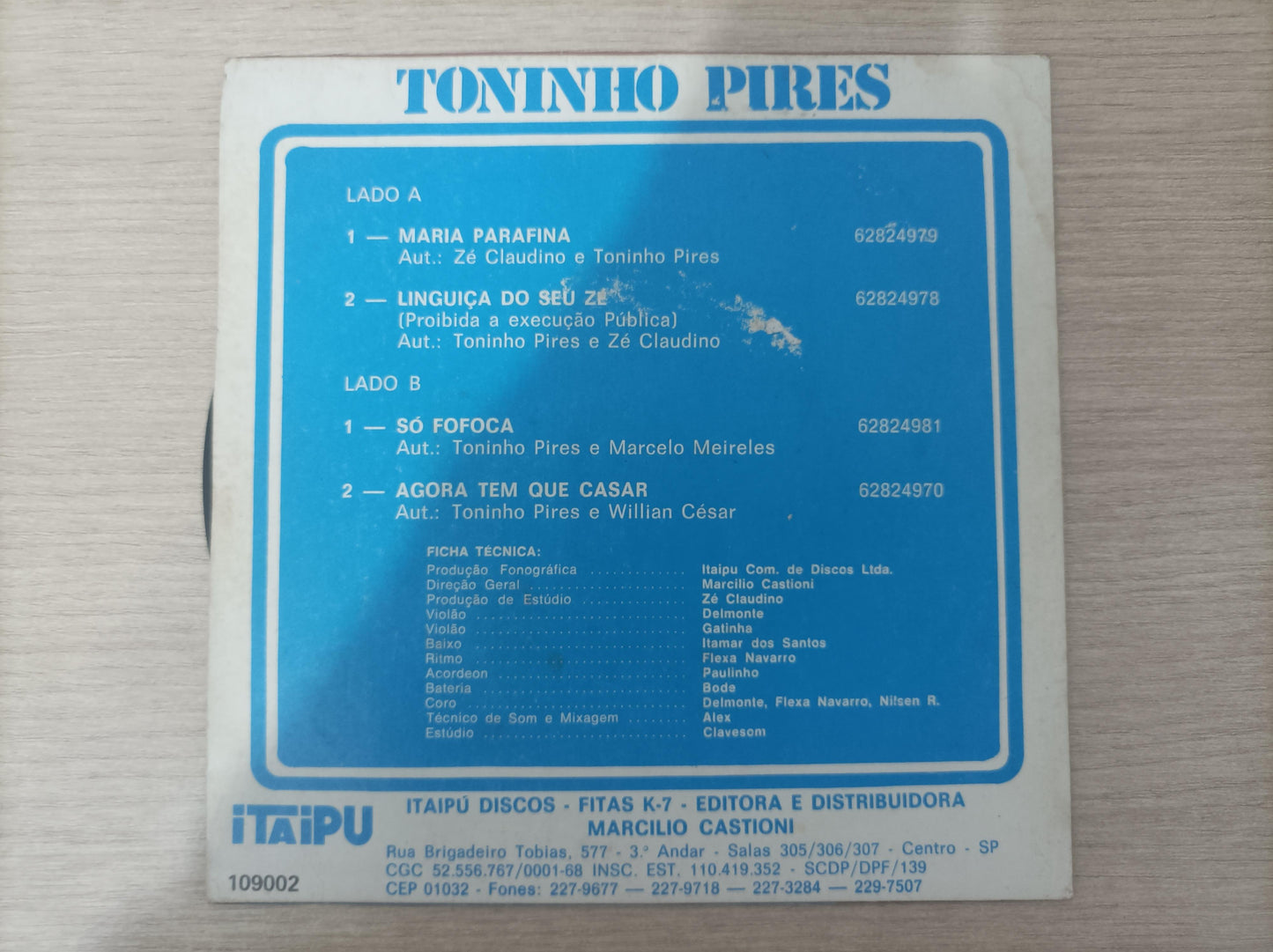 Compacto Vinil Toninho Pires Maria Parafina / Só Fofoca