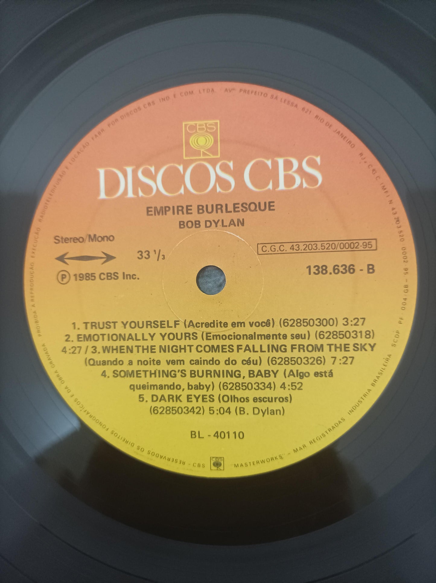 Lp Vinil Bob Dylan Empire Burlesque Com Encarte