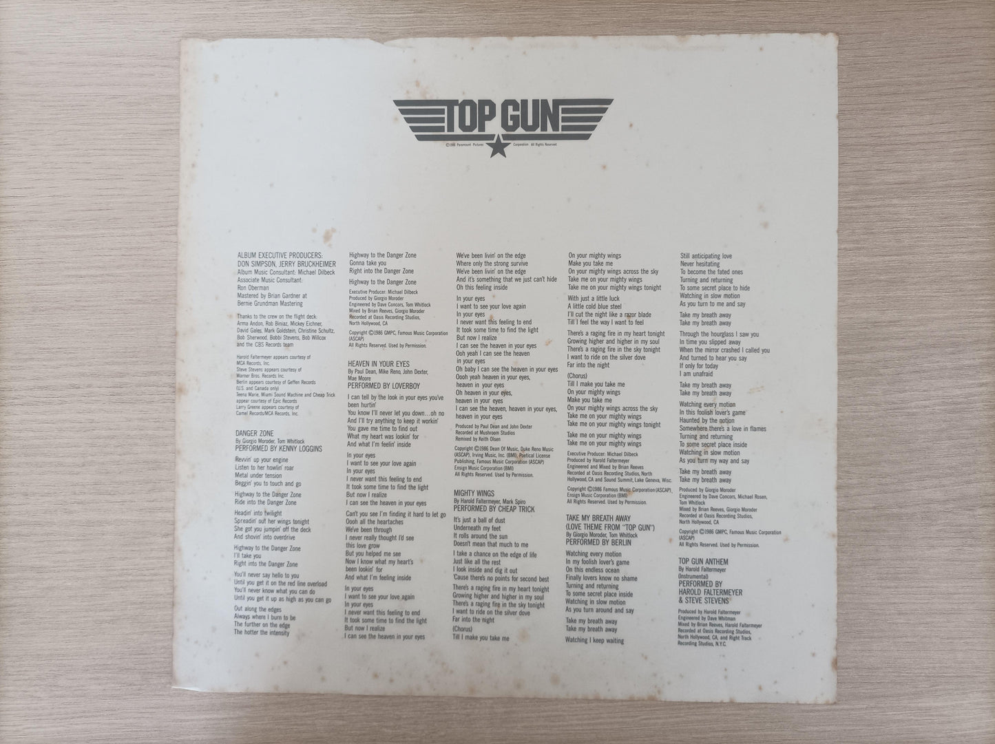 Disco Vinil Ases Indomáveis Top Gun / Com Encarte A