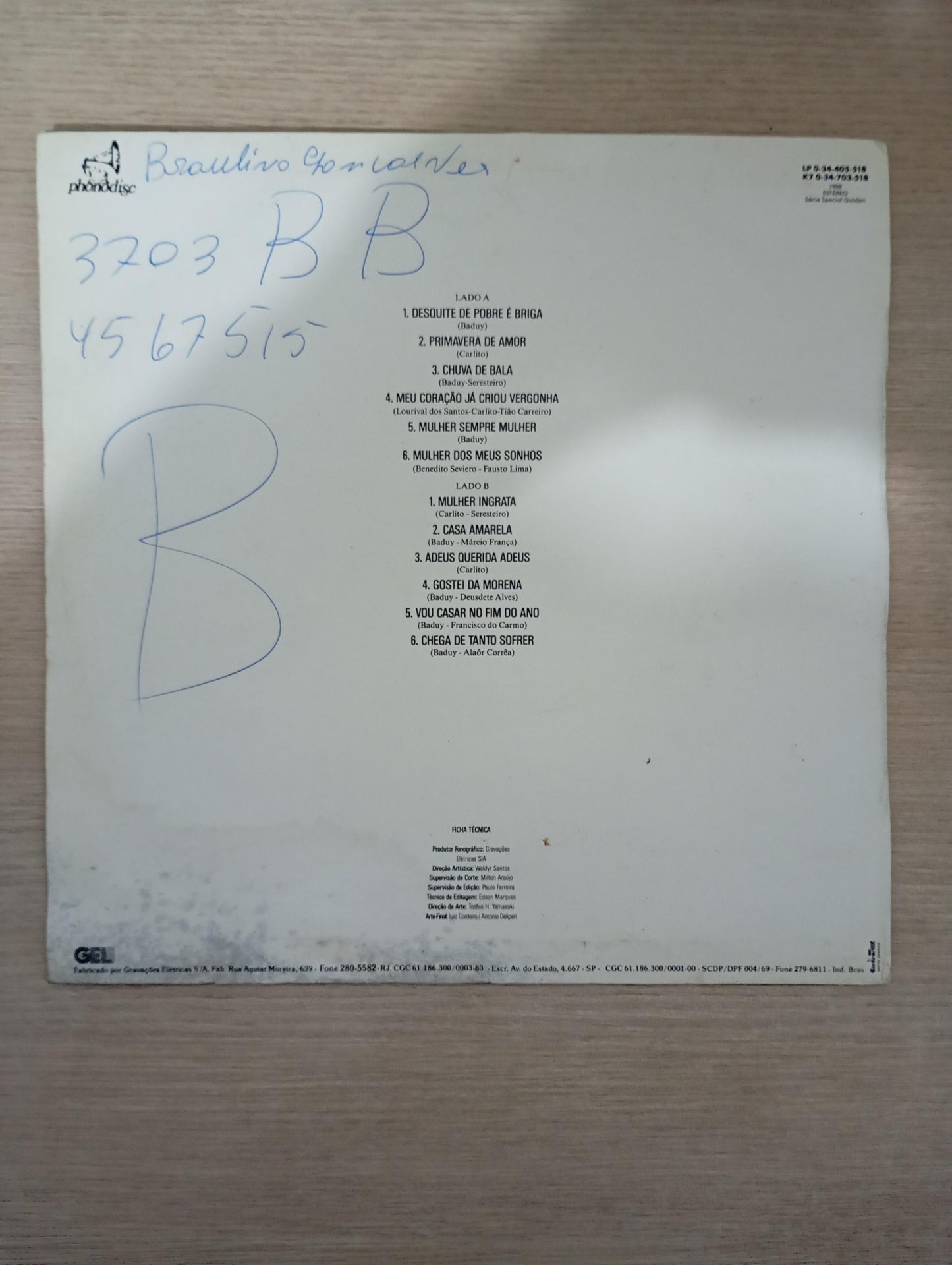 Lp Vinil Carlito, Baduy & Voninho Desquite de Pobre é Briga