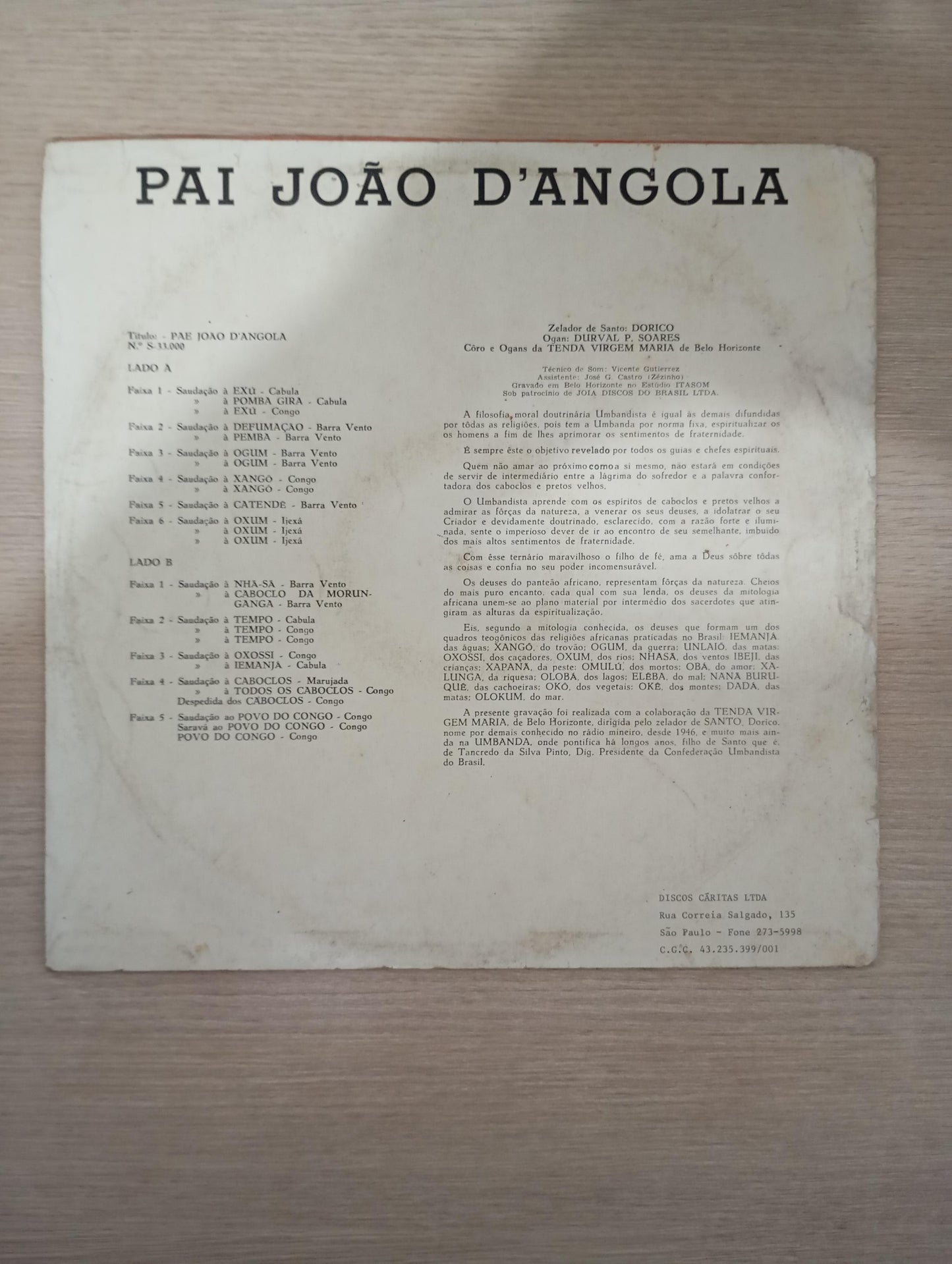 Lp Vinil Dorico Pai Joao D'Angola