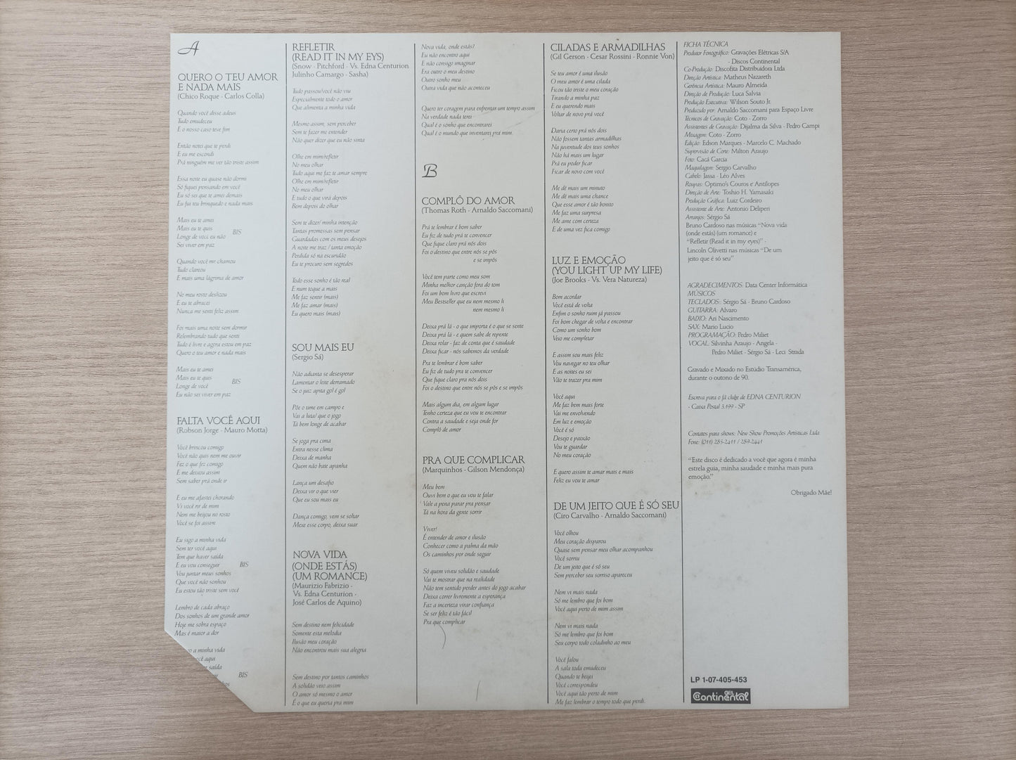 Lp Vinil Edna Centurion Refletir Com Encarte