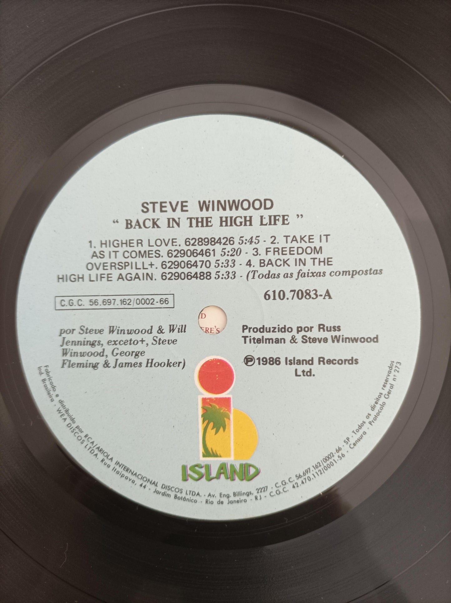 Disco Vinil Back In The High Life Steve Winwood C Encarte A