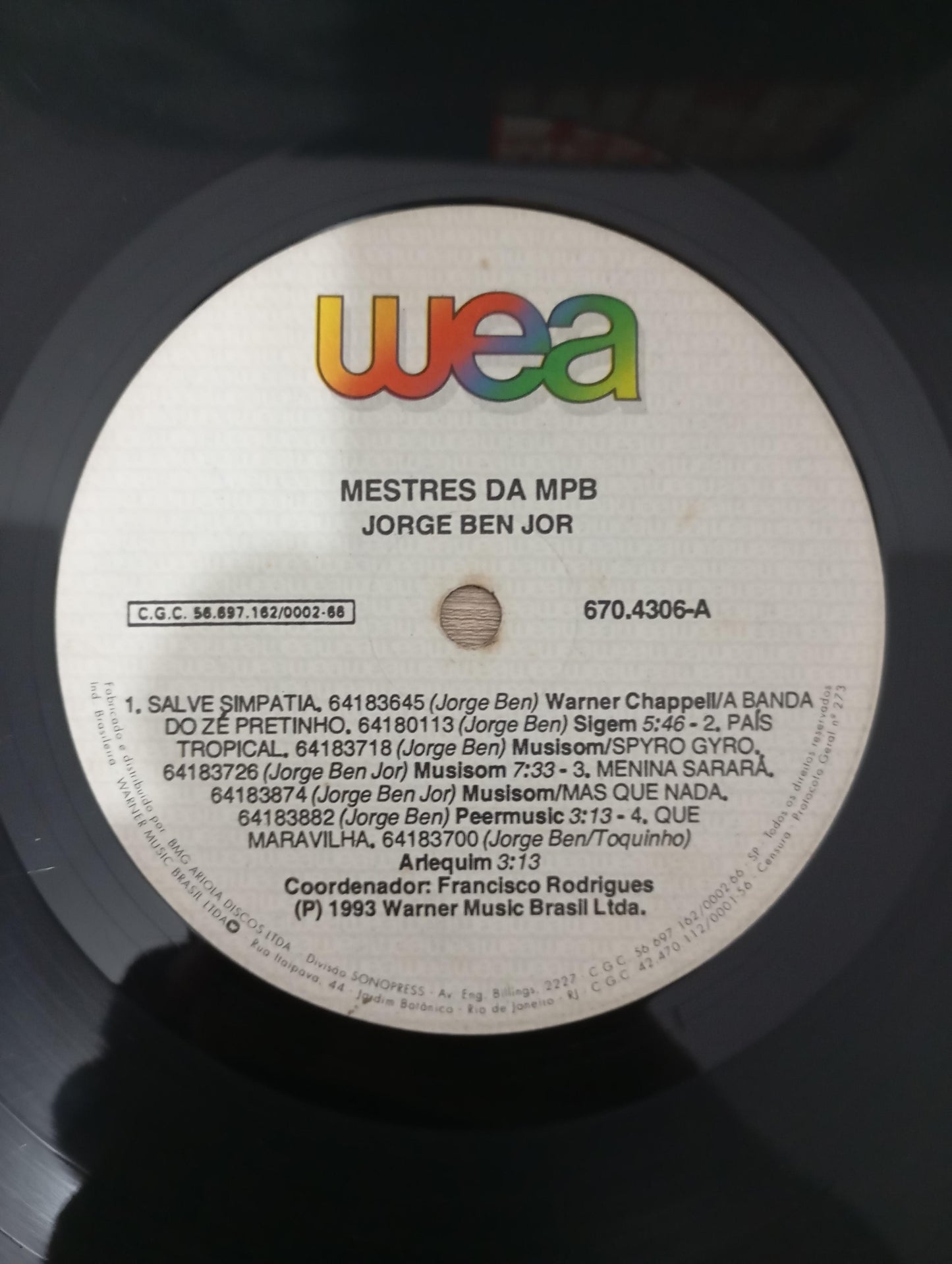 Lp Vinil Jorge Ben Mestres da MPB - Ao Vivo