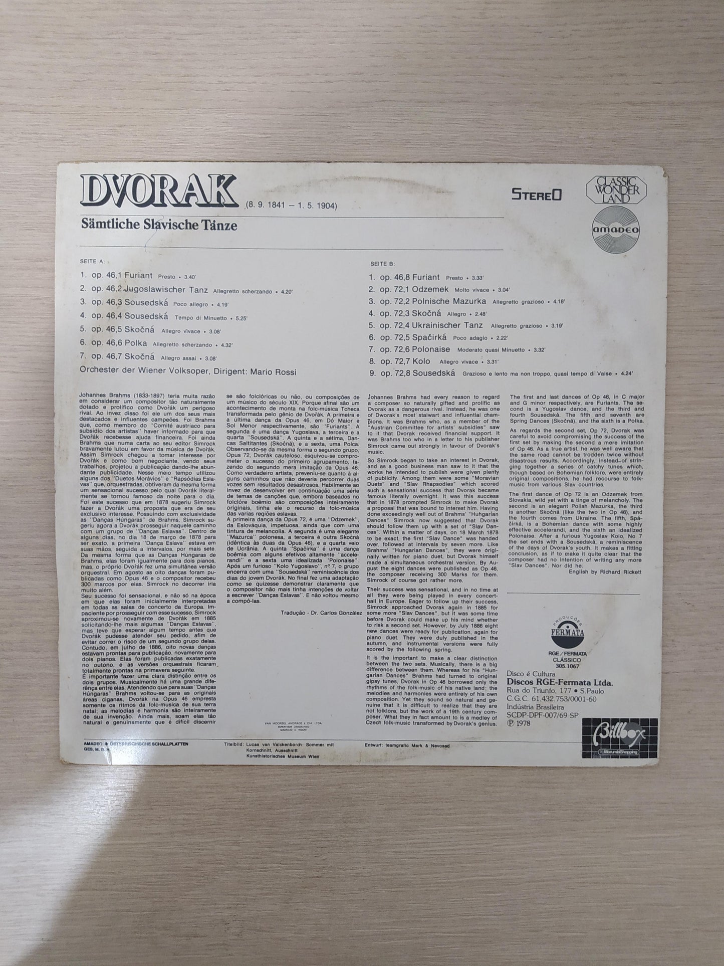 Lp Vinil Dvorak Samtliche Slavische Tanze