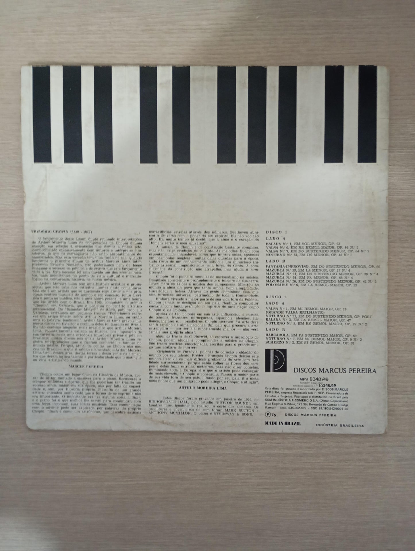 Lp Vinil Arthur Moreira Lima Interpreta Chopin Duplo