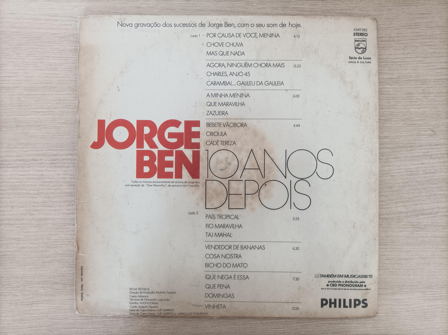 Disco Vinil 10 Anos Depois Jorge Ben Capa Dupla A