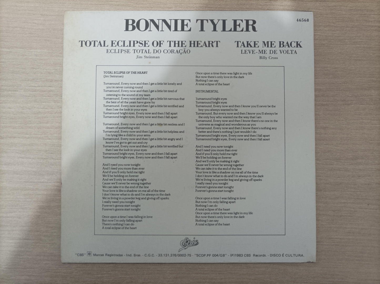 Compacto Vinil Bonnie Tyler Total Eclipse of the Heart