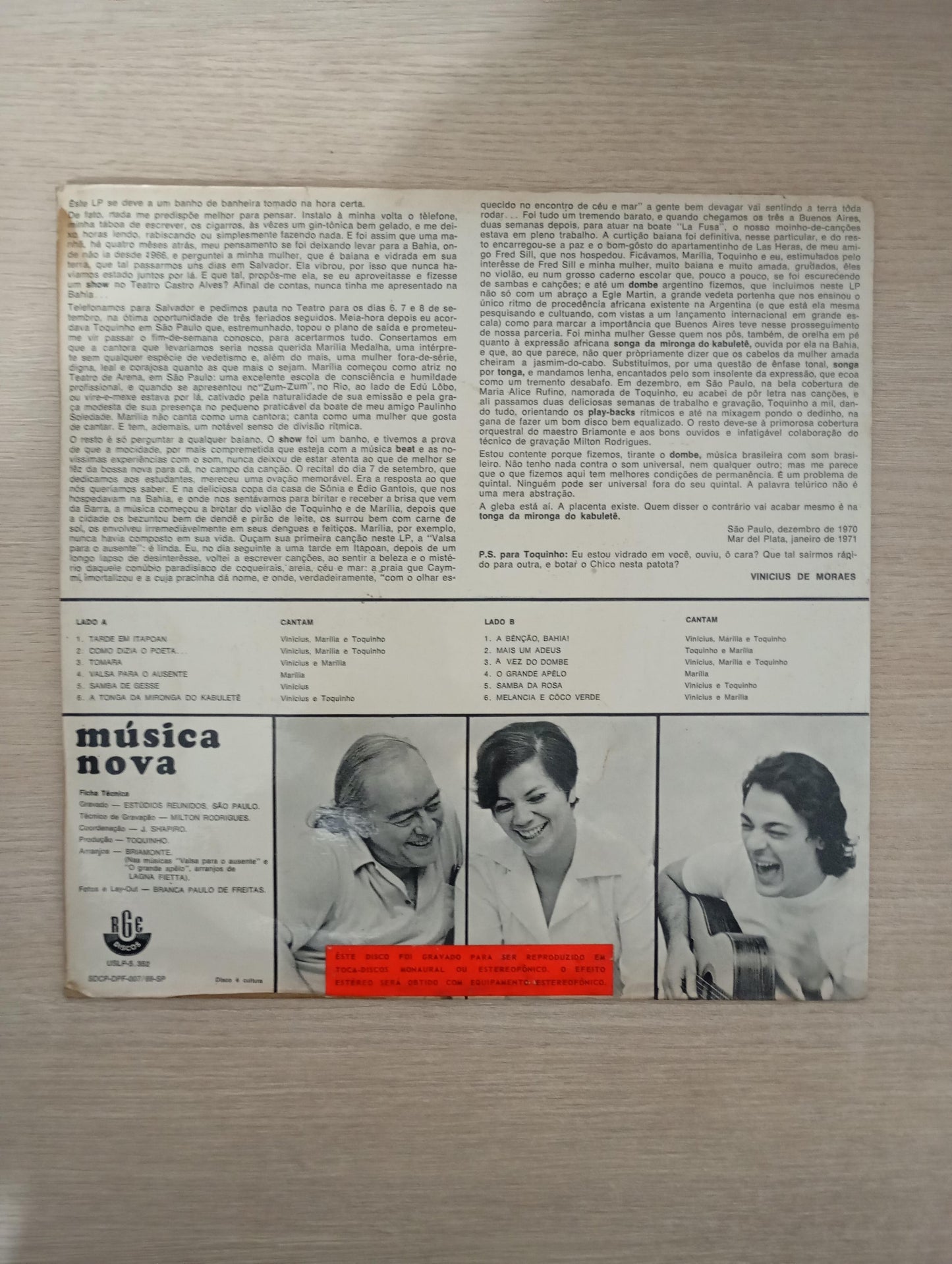 Lp Vinil Vinicius, Marilia, Toquinho Como Dizia O Poeta...