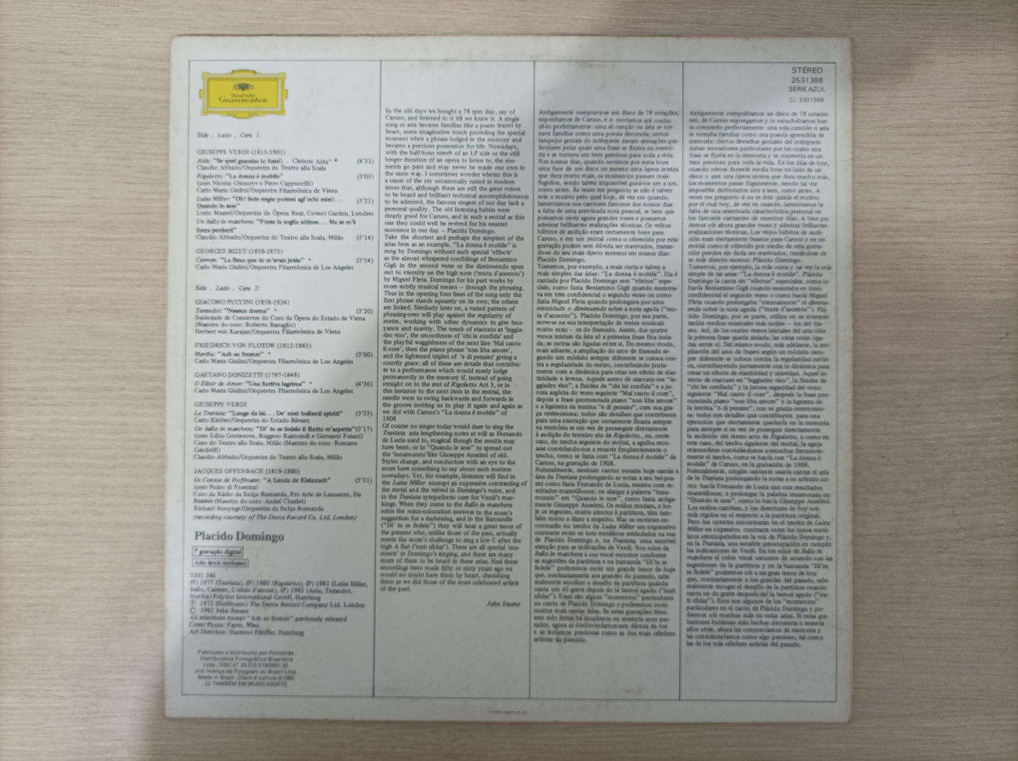 Lp Vinil Placido Domingo The best of Com Encarte