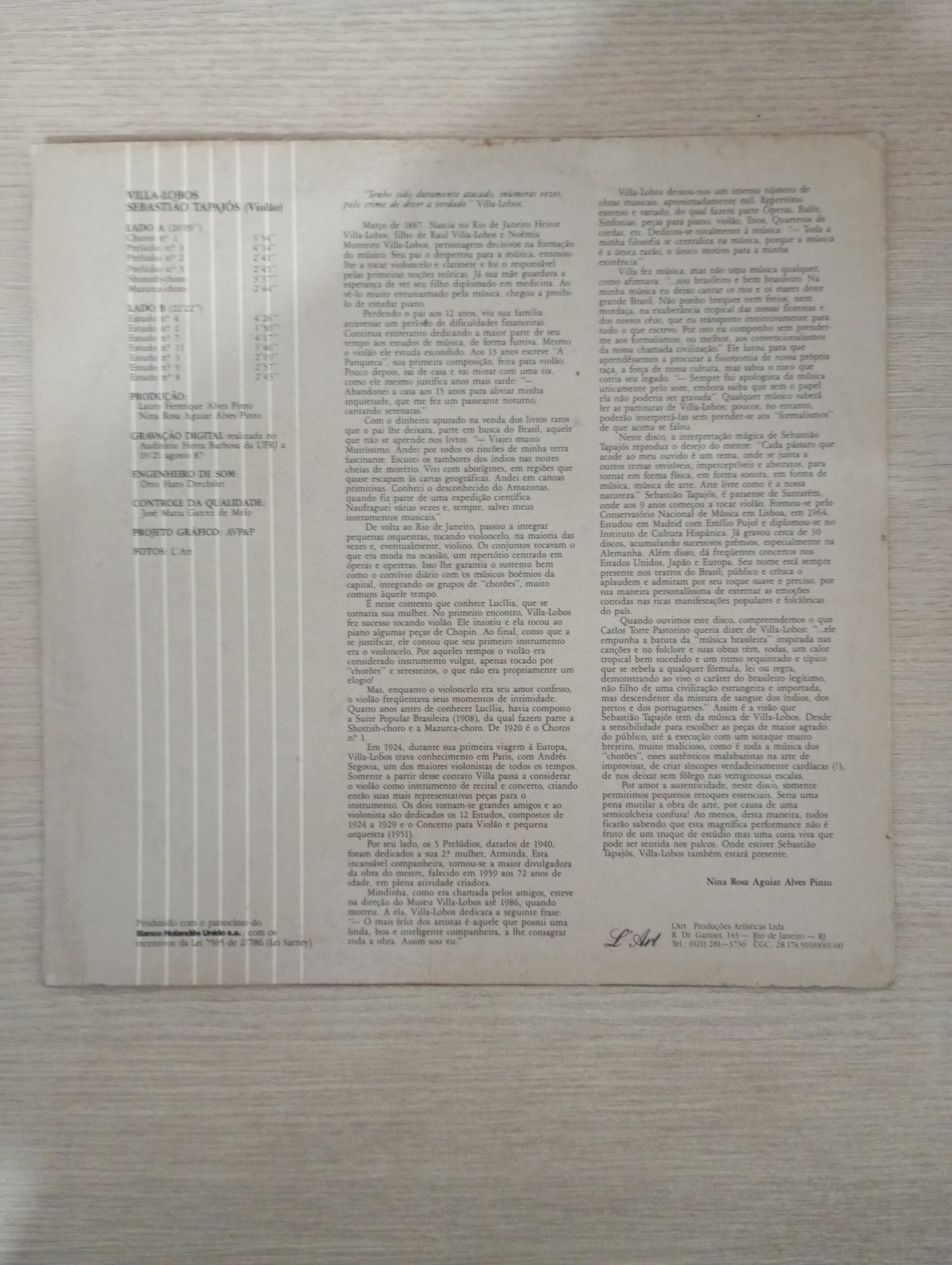 Lp Vinil Heitor Villa-Lobos Villa-Lobos, Sebastião Tapajós