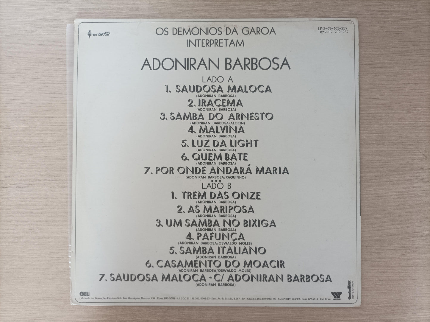 Lp Vinil Os Demônios Da Garoa Interpretam Adoniran Barbosa