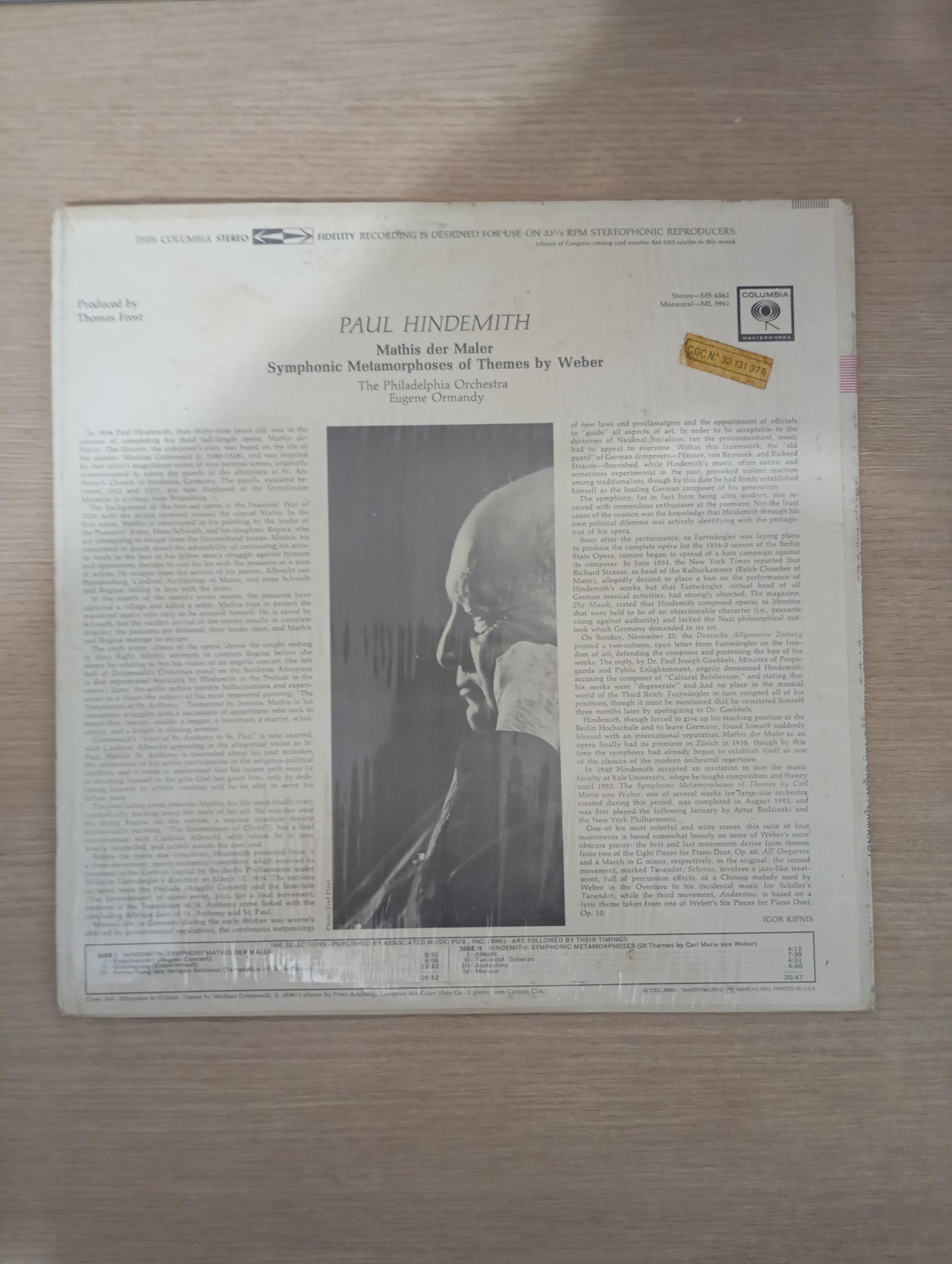 Lp Vinil Paul Hindemith Symphonic Metamorphoses Weber Import