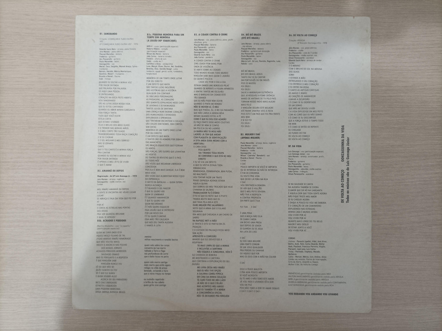 Disco Vinil De Volta Ao Começo Gonzaguinha Com Encarte, Leia