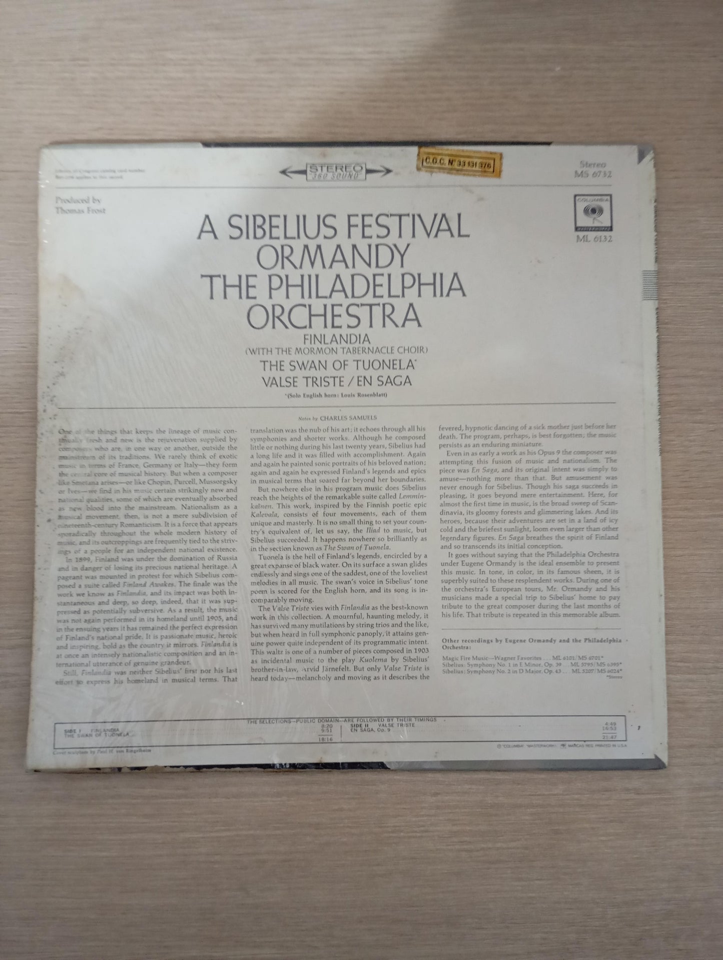 Lp Vinil Jean Sibelius A Sibelius Festival Importado