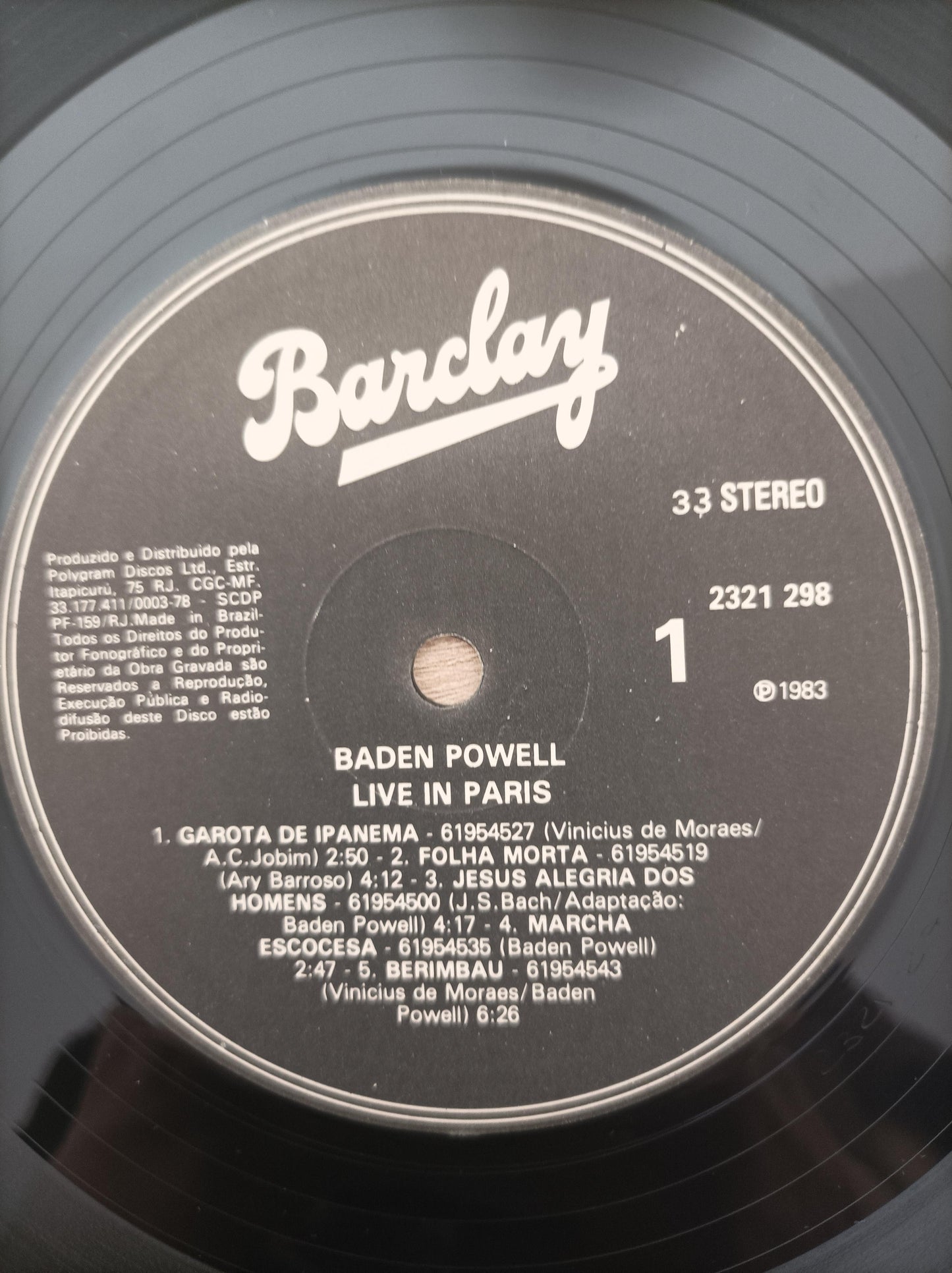 Disco Vinil Gravado Ao Vivo Em Paris Baden Powell A