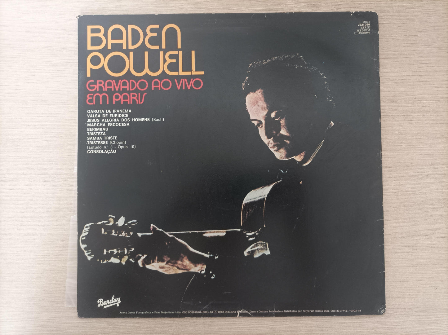 Disco Vinil Gravado Ao Vivo Em Paris Baden Powell A