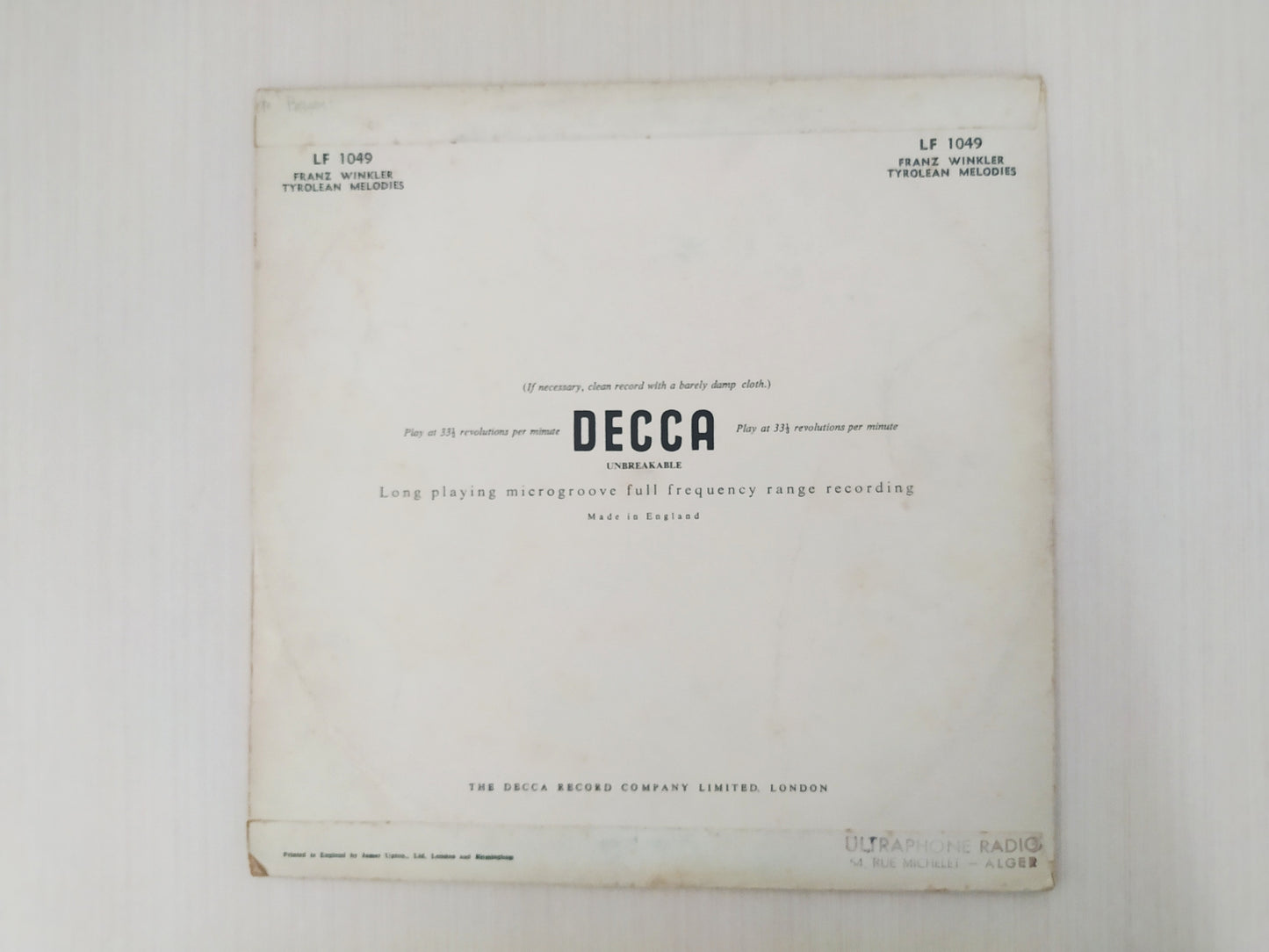 Lp Vinil Franz Winkler Tyrolean Melodies