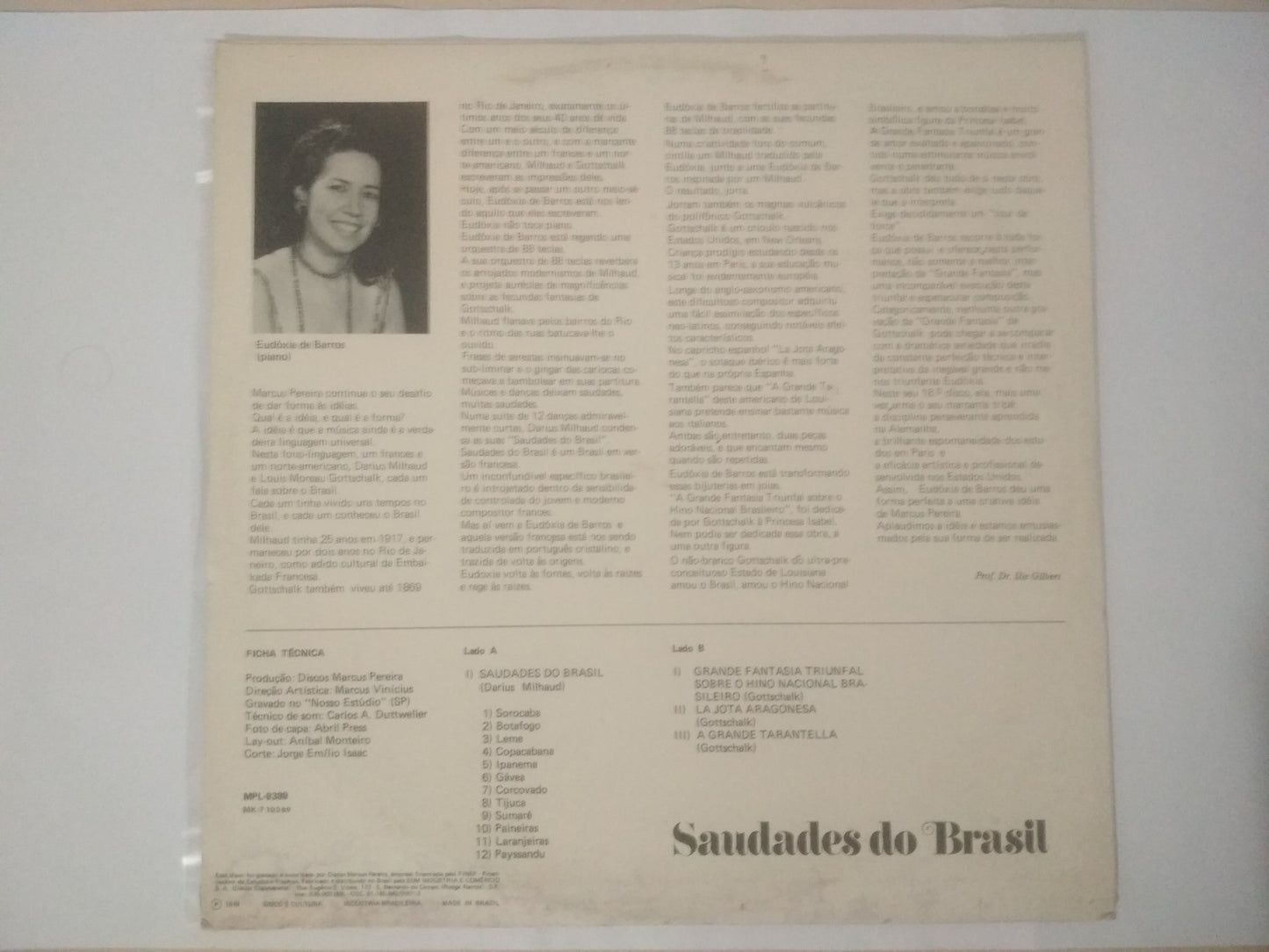 Lp Vinil Saudades Brasil Darius, Eudóxia Selo Marcus Pereira