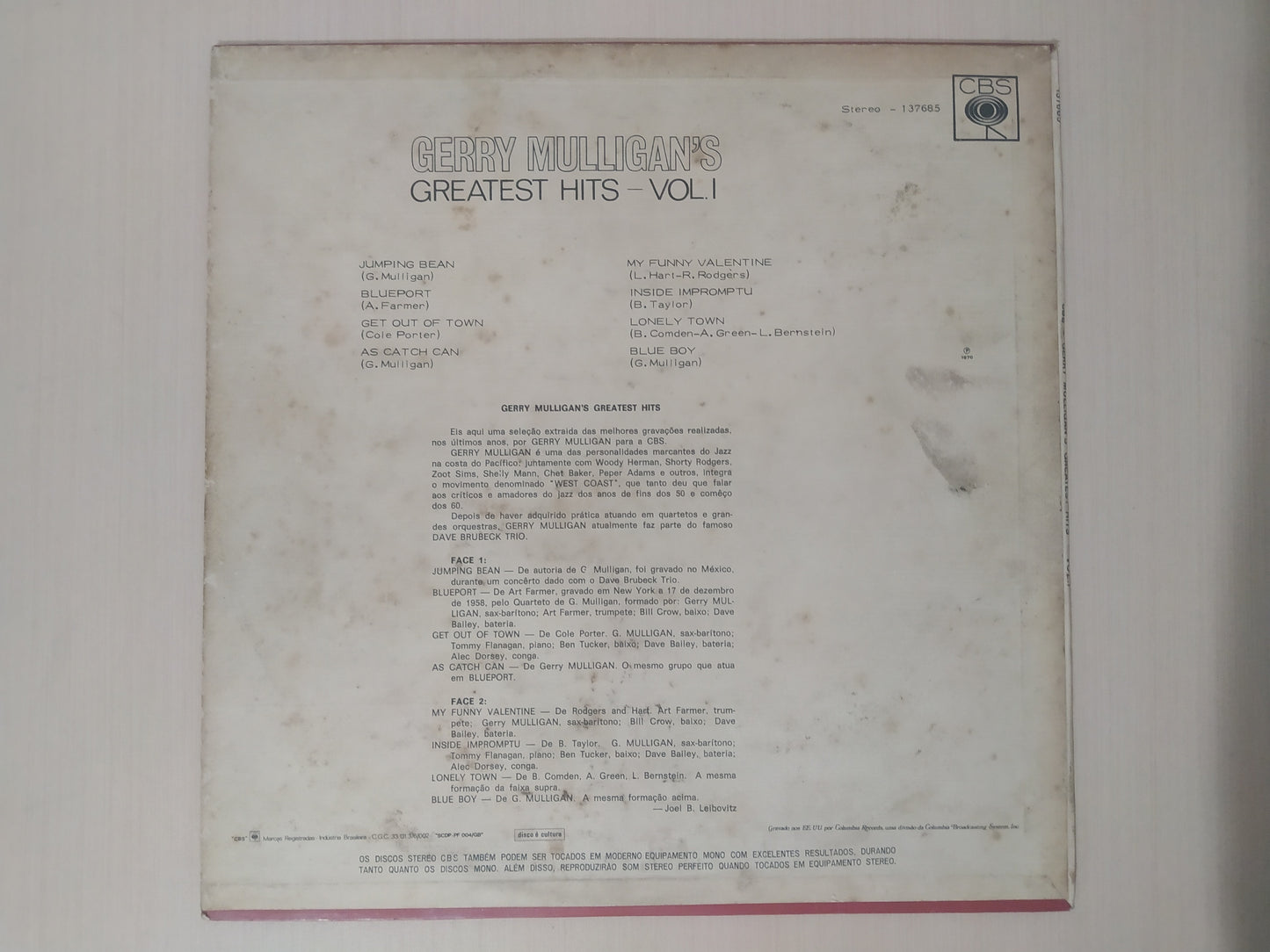 Lp Vinil Gerry Mulligan Greatest Hits Vol. 1