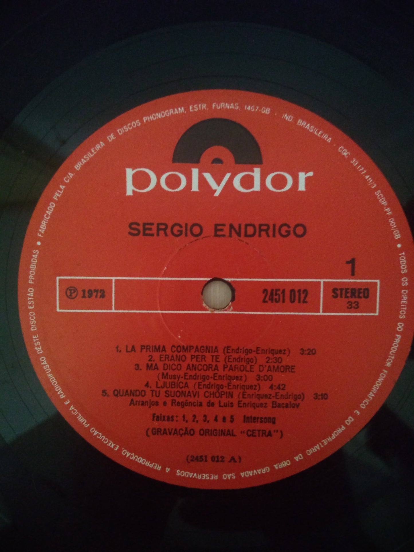 Lp Vinil Sergio Endrigo 1972