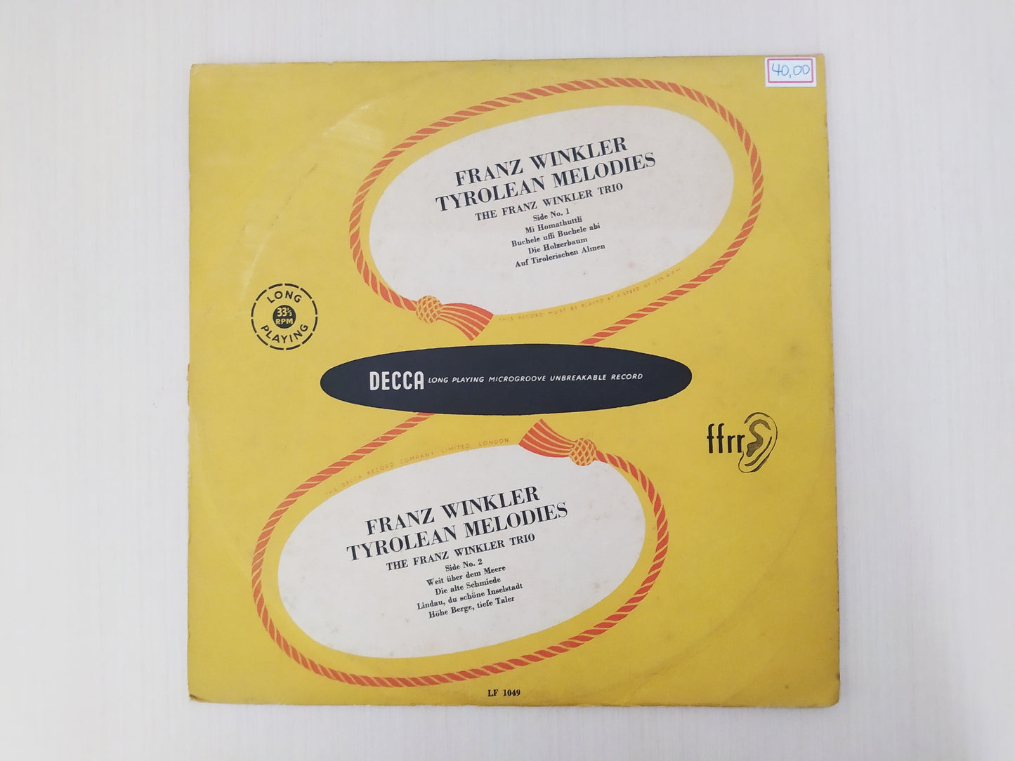 Lp Vinil Franz Winkler Tyrolean Melodies