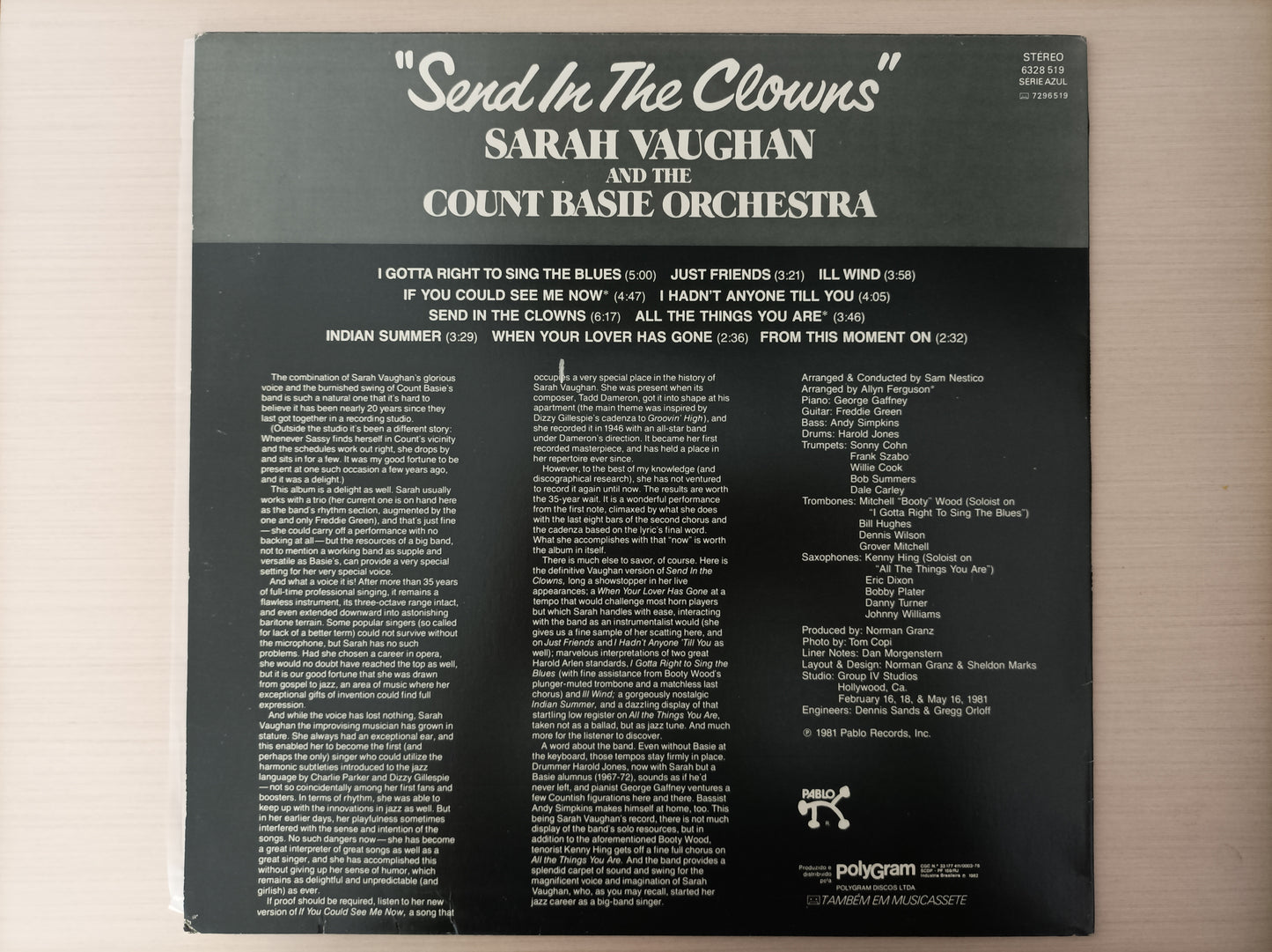 Lp Vinil Sarah Vaughan and Count Basie Send in the Clowns