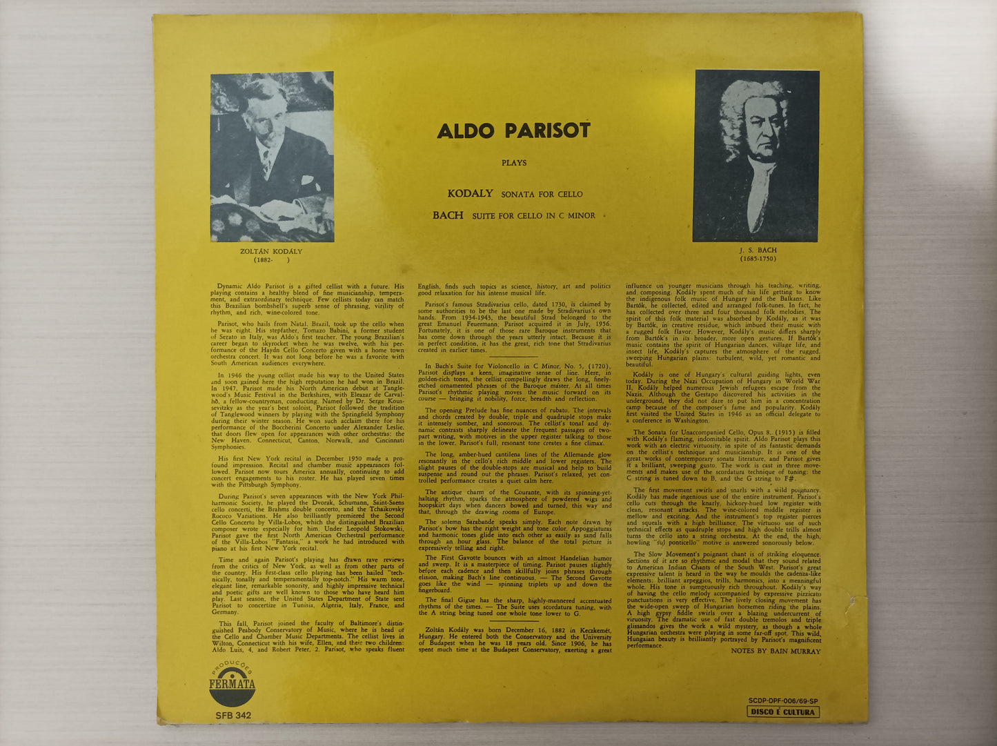 Lp Vinil Aldo Paridot Kodaly Sonata for Cello Alone