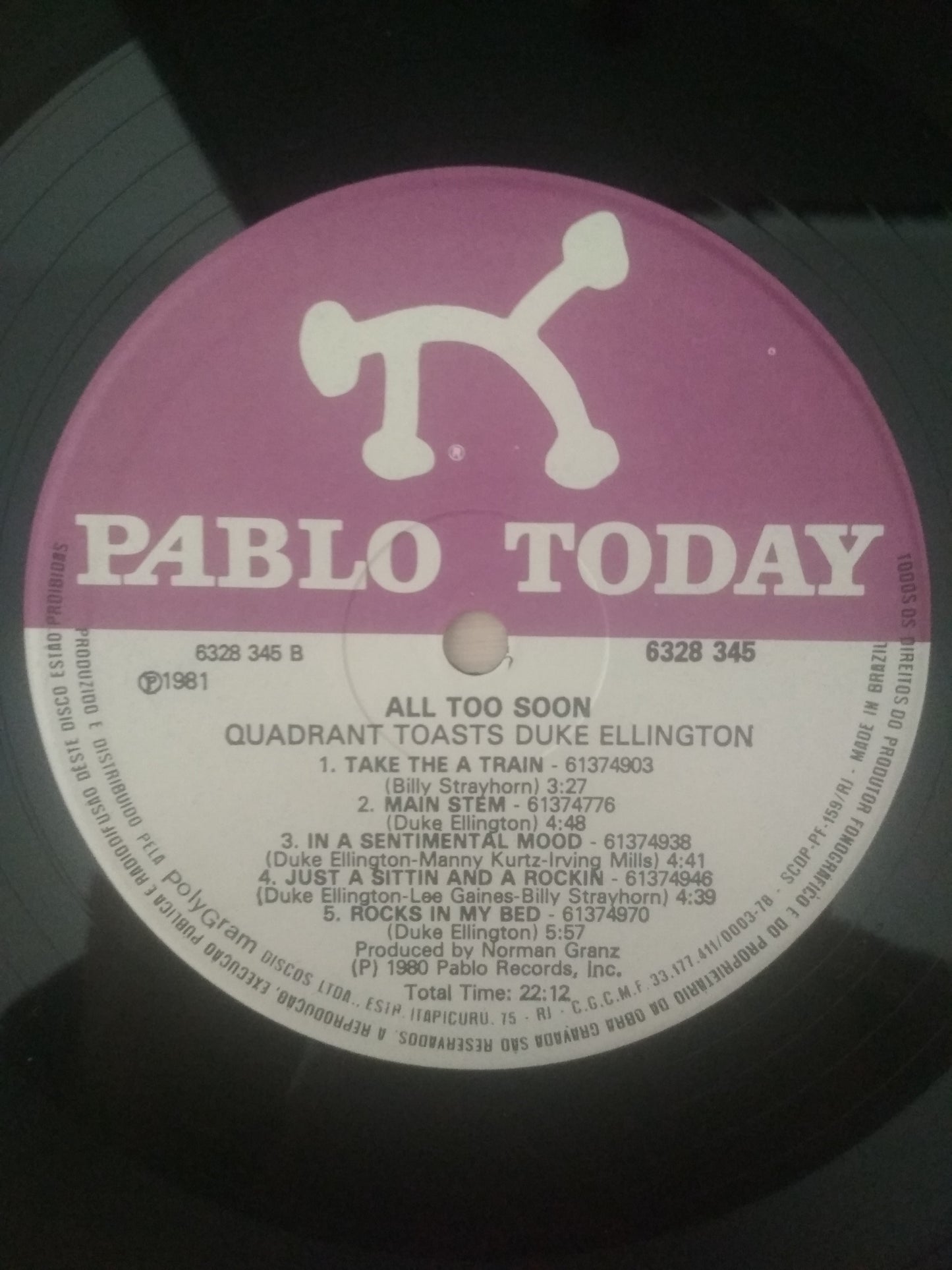 Lp Vinil Quadrant Toasts Duke Ellington All Too Soon