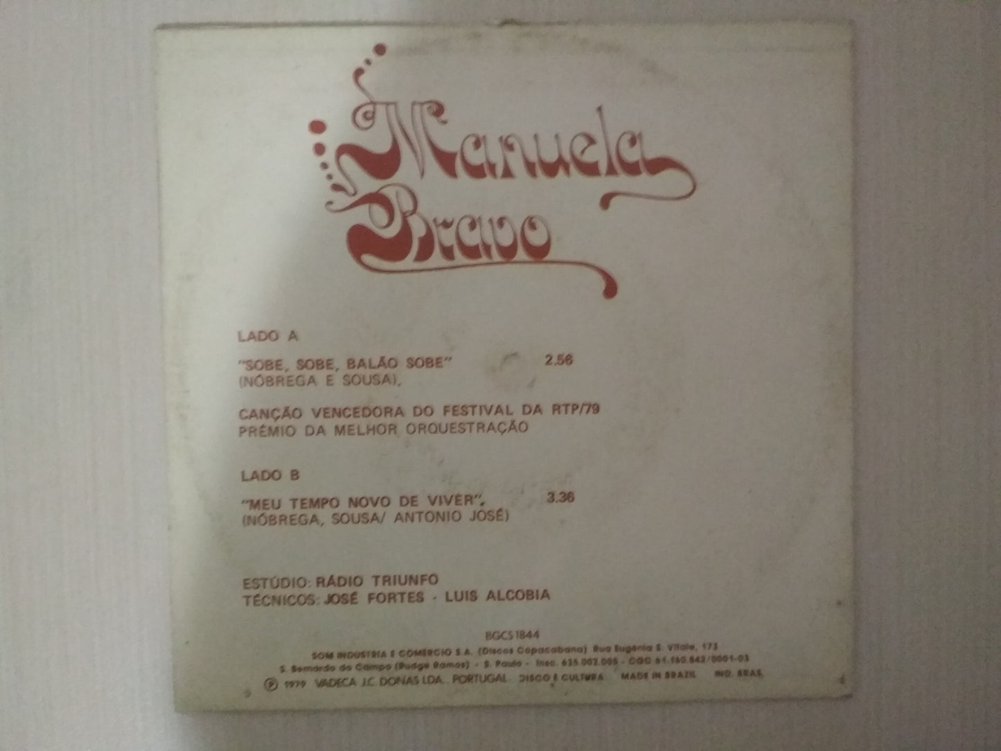 Lp Vinil Compacto Manuela Bravo Sobe sobe balão sobe