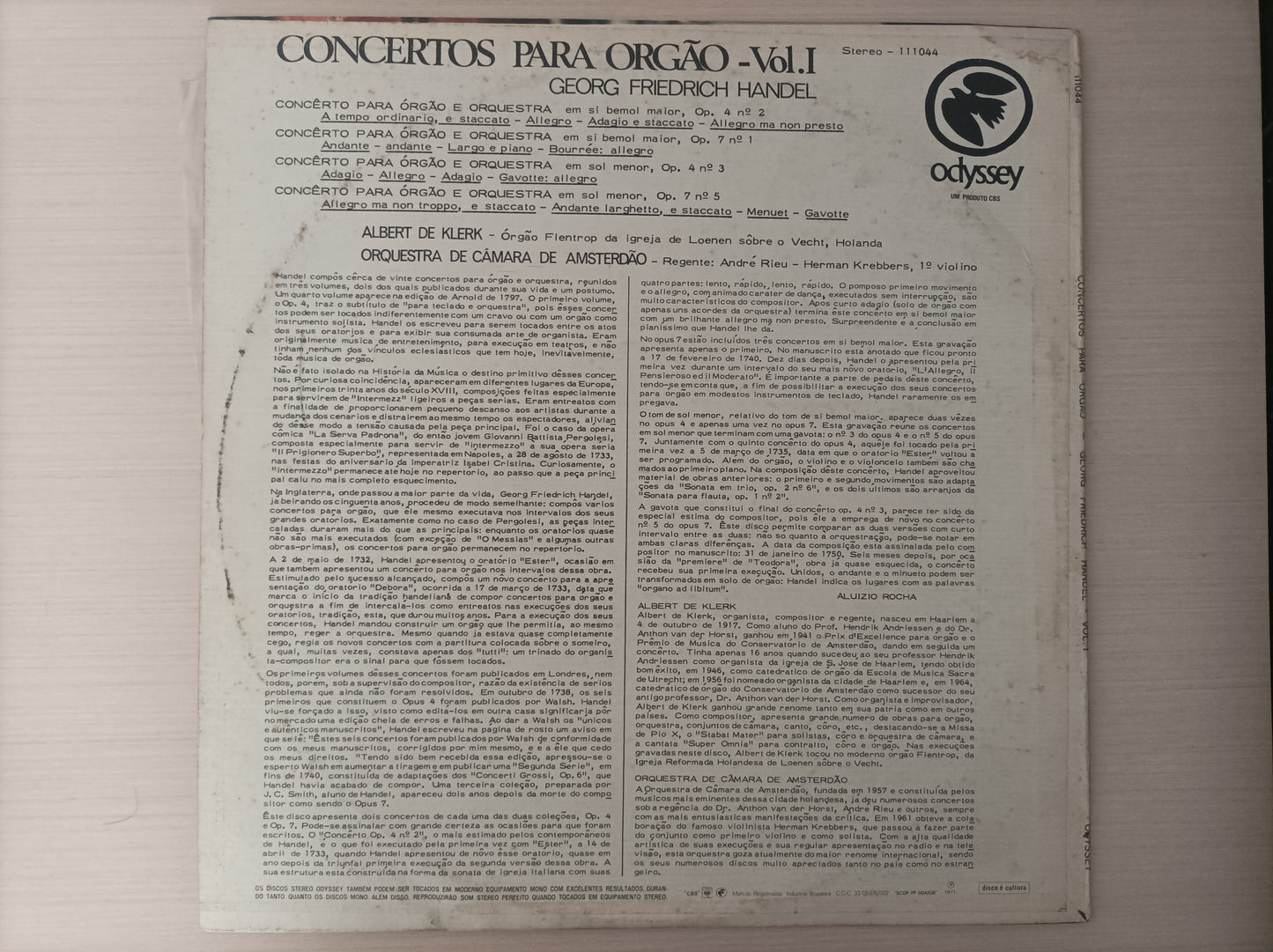 Lp Vinil Georg Friedrich Handel Concertos para orgão vol. 1
