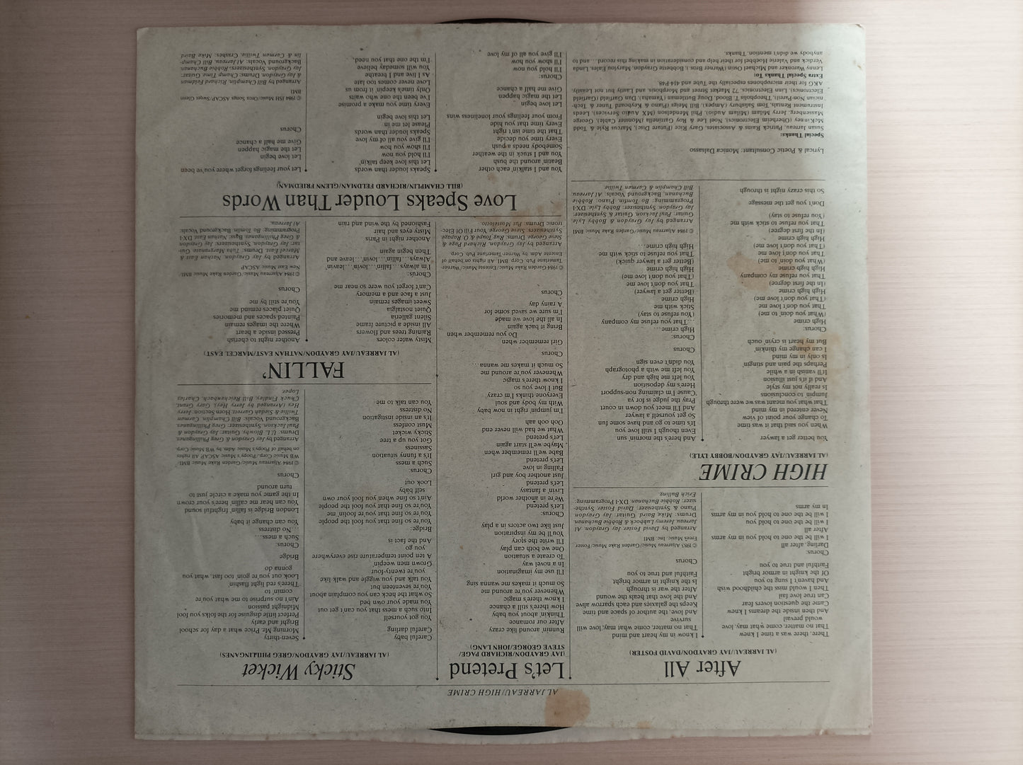 Lp Vinil Al Jarreau High Crime Importado