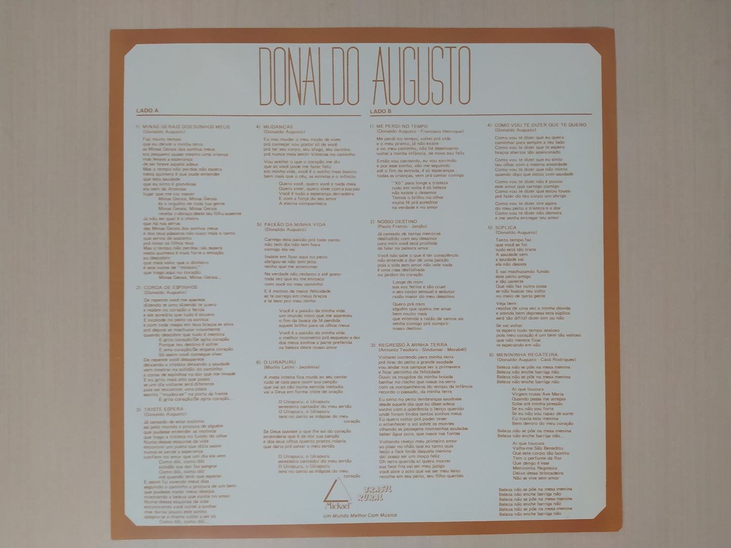 Lp Vinil Donaldo Augusto Minas Gerais Dos Sonhos Meus