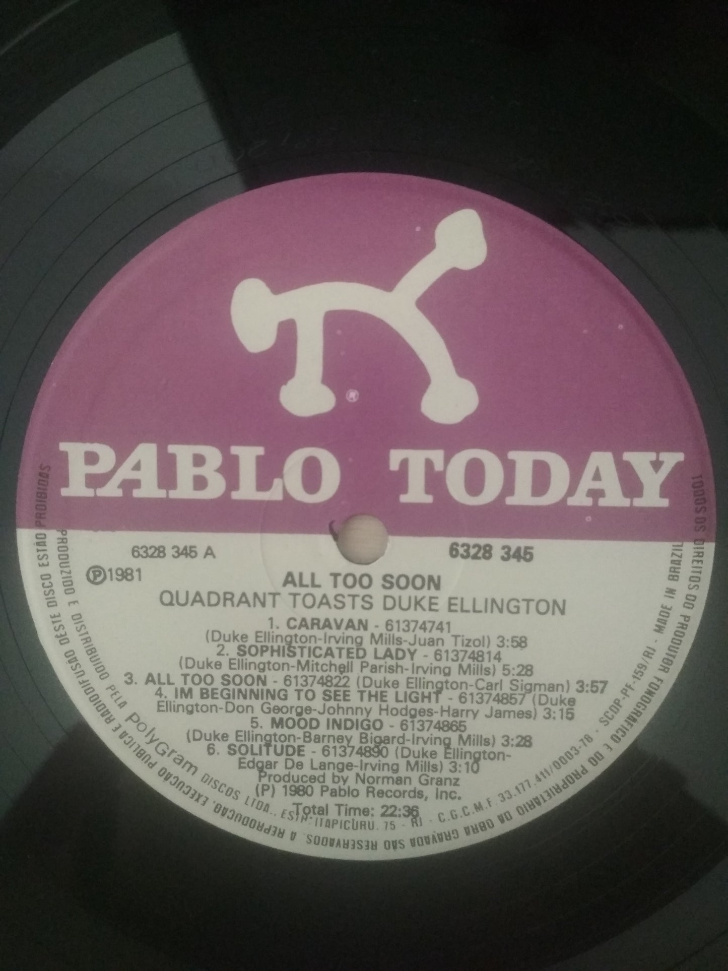 Lp Vinil Quadrant Toasts Duke Ellington All Too Soon