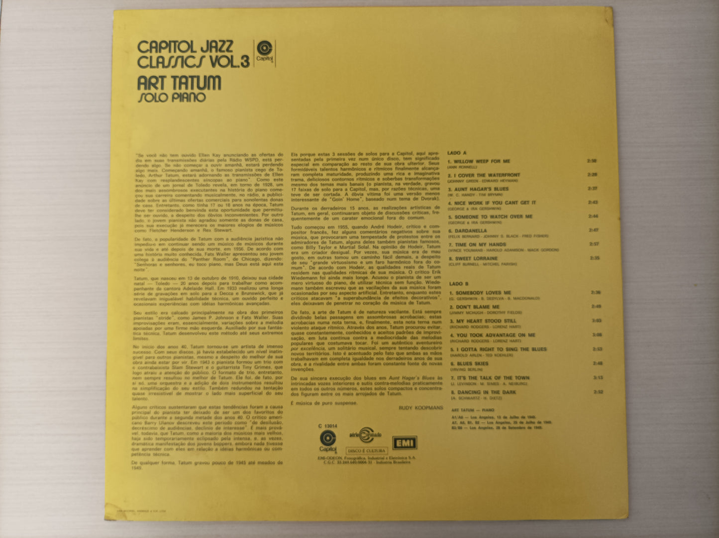 Lp Vinil Art Tatum Capitol Jazz Classics Vol. 3