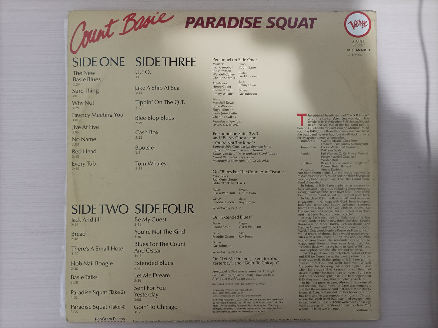 Lp Vinil Count Basie Paradise Squat Duplo