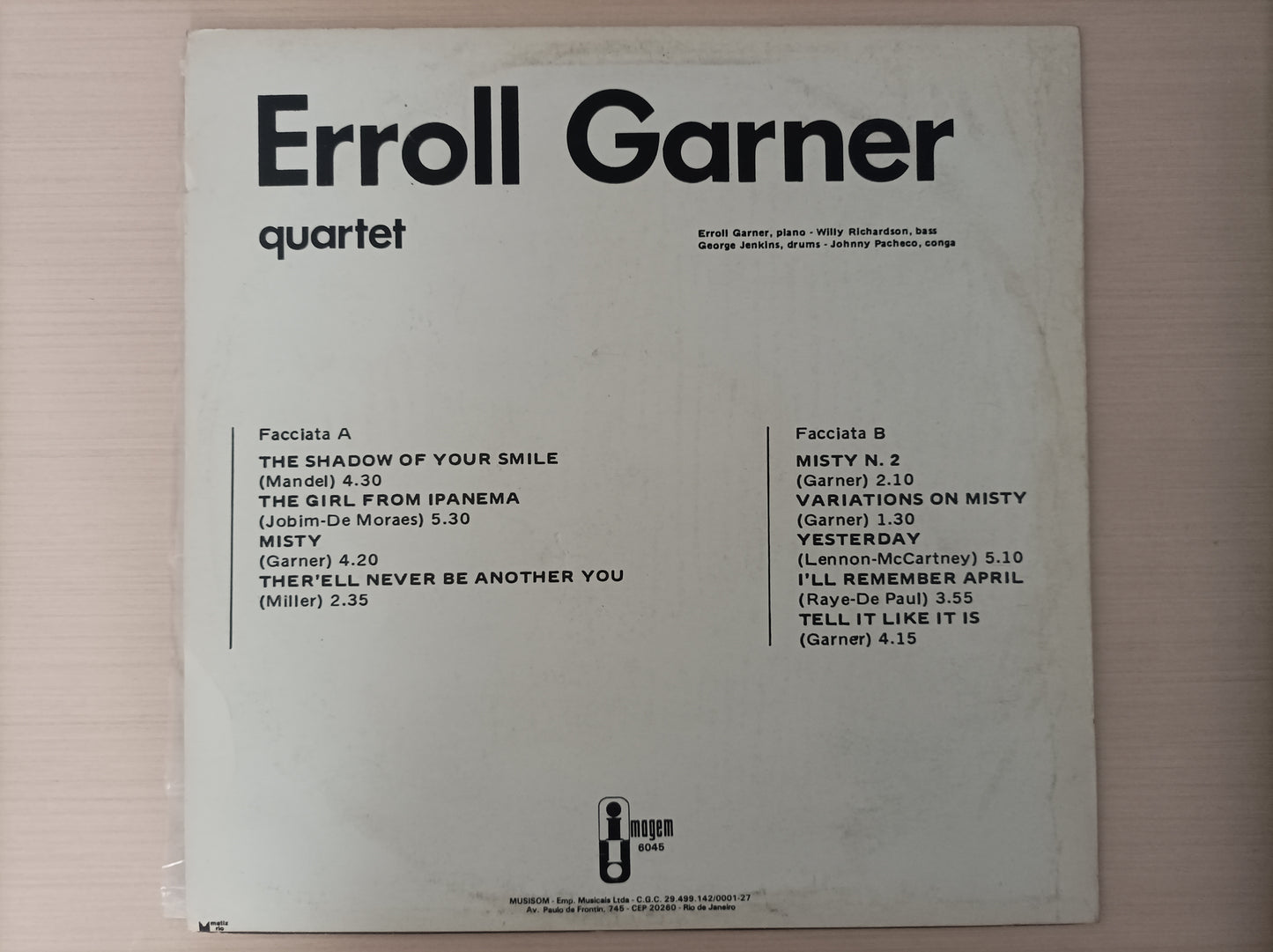 Lp Vinil Erroll Garner Quartet